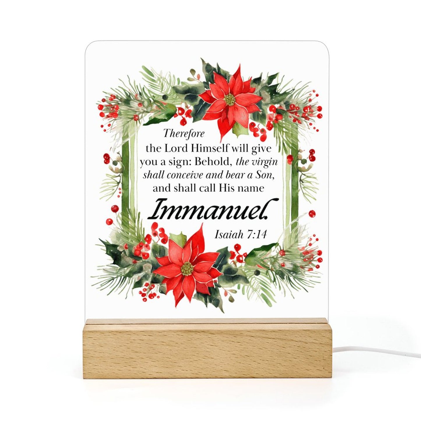 Isaiah 7:14 Immanuel (Christmas Themed) Christian Acrylic Night Light with Wooden Base