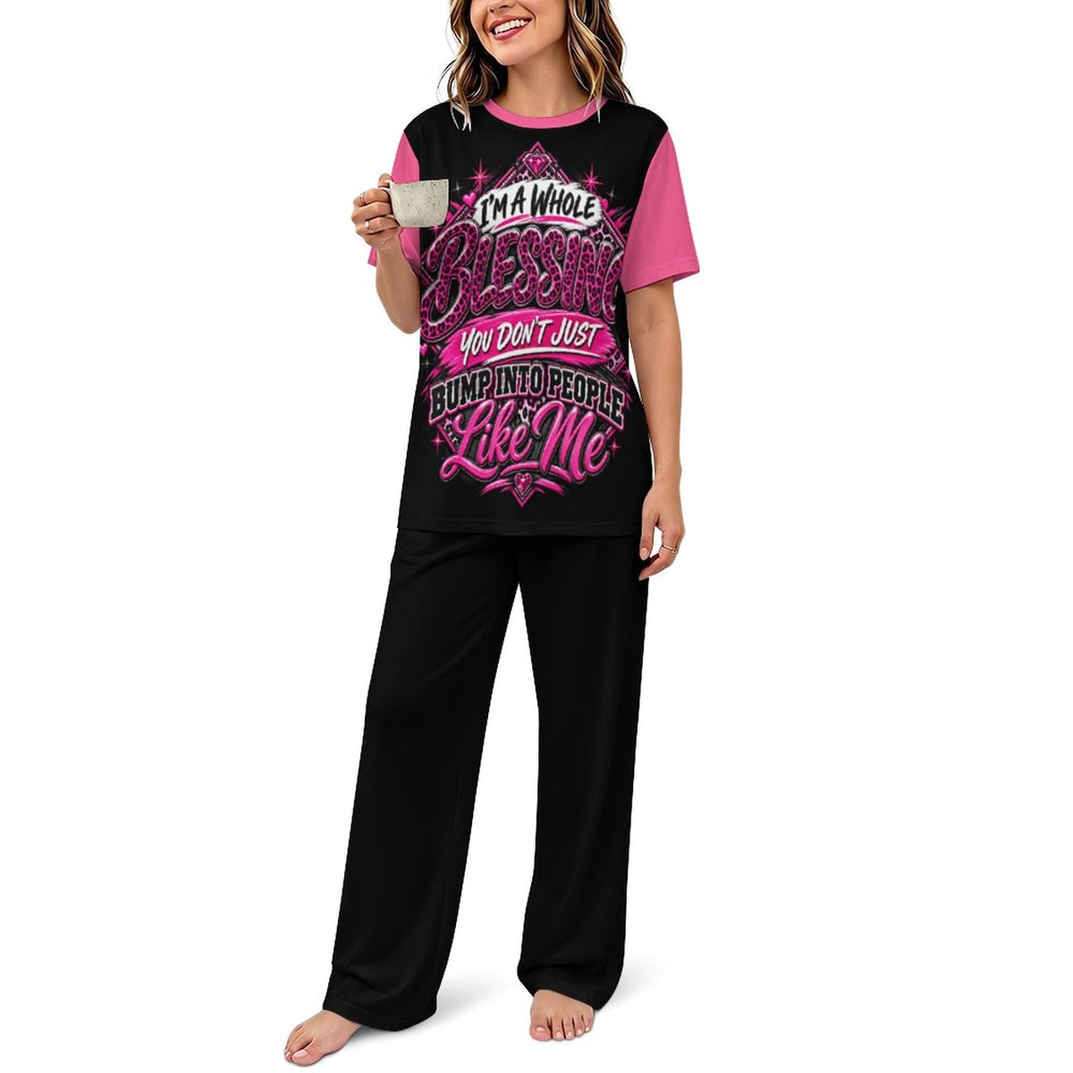 I’m A Whole Blessing You Don’t Just Bump Into People Like Me – Women’s Christian Short Sleeved Pajama Set