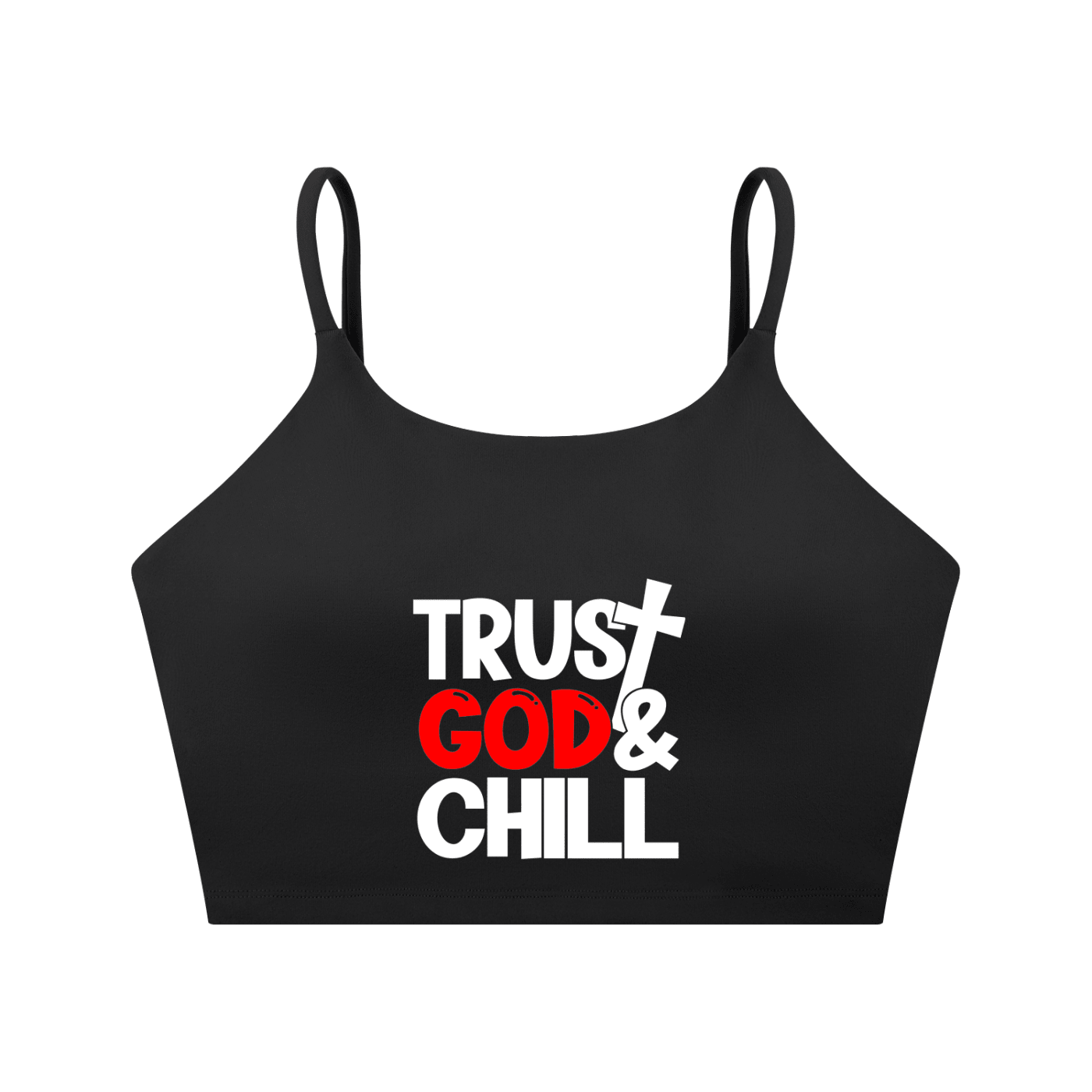 Trust God And Chill Women's Christian Spaghetti Strap Yoga Sports Bra - ClaimedbyGodDesigns