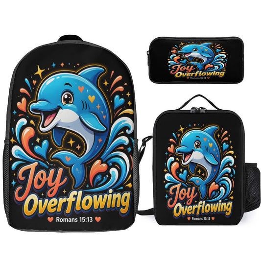 Joy Overflowing Christian 3 PCS Bag Set (Backpack, Lunch Bag and Pencil Case)