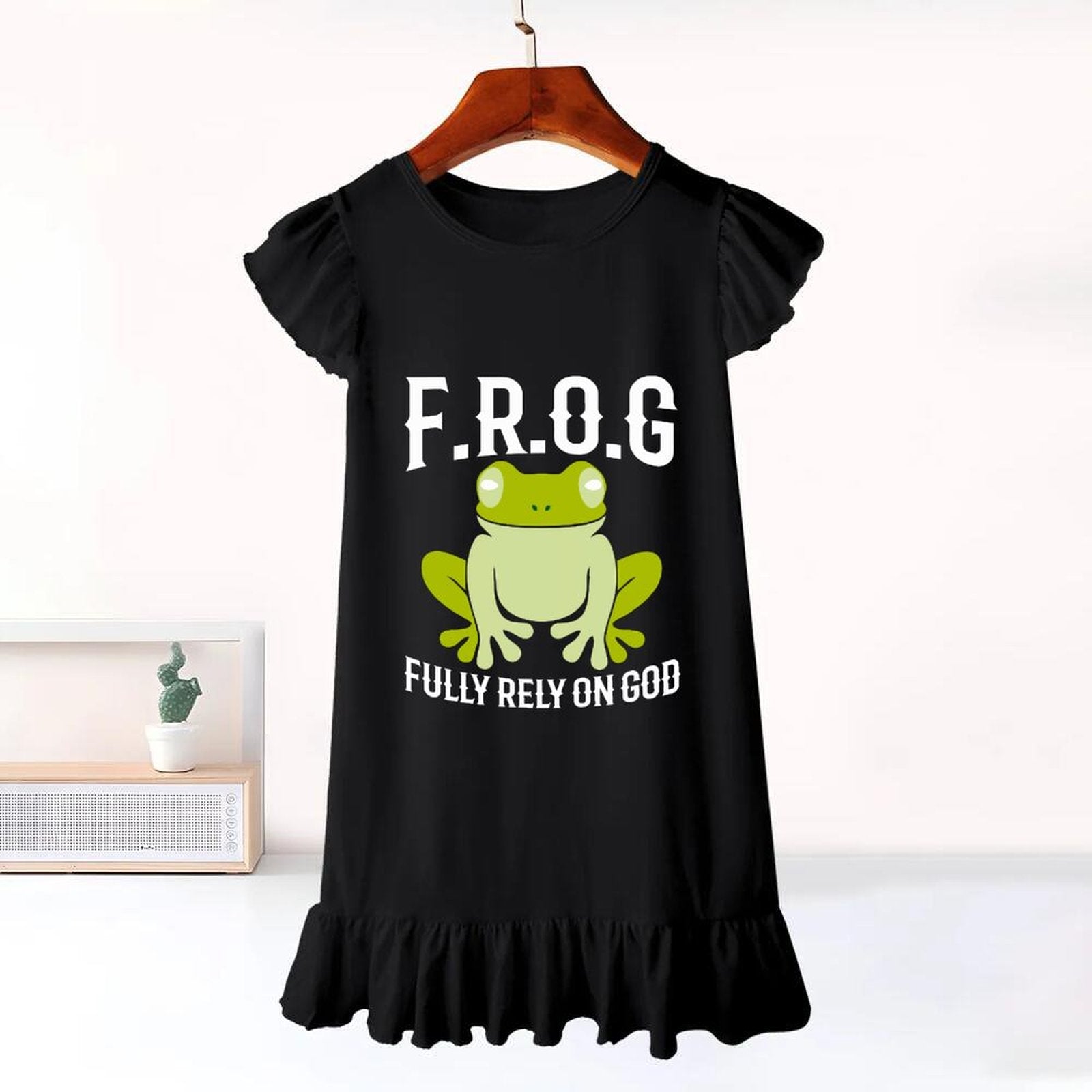 Fully Rely On Him (Frog) Youth Christian Dress for Girls - ClaimedbyGodDesigns