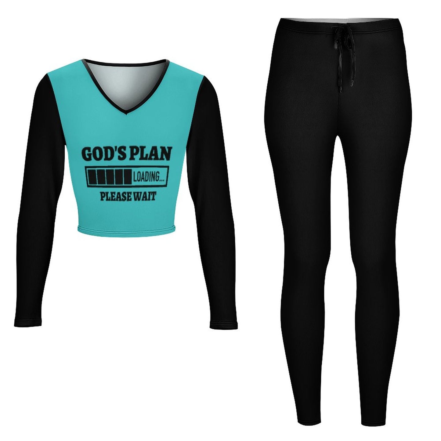 God's Plan Loading Women's Christian Casual Outfit V neck Sweatshirt Set  SALE-Personal Design