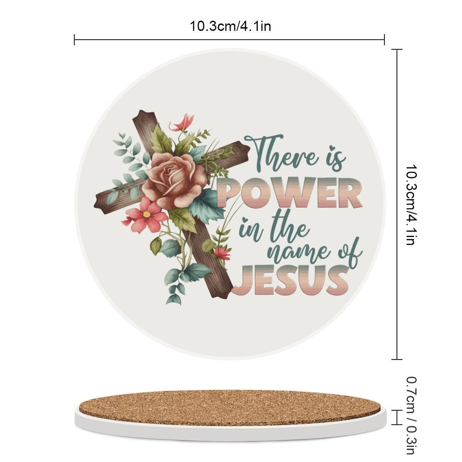 There Is Power In His Name Christian Round Ceramic Coaster - ClaimedbyGodDesigns