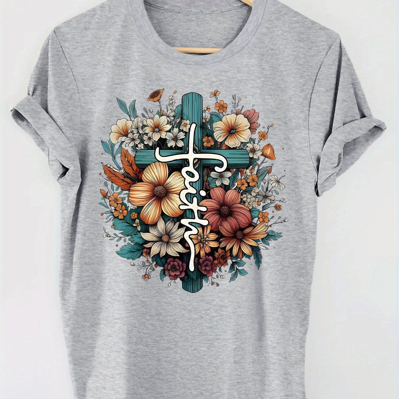 Faith (floral) Women's Christian T-shirt claimedbygoddesigns