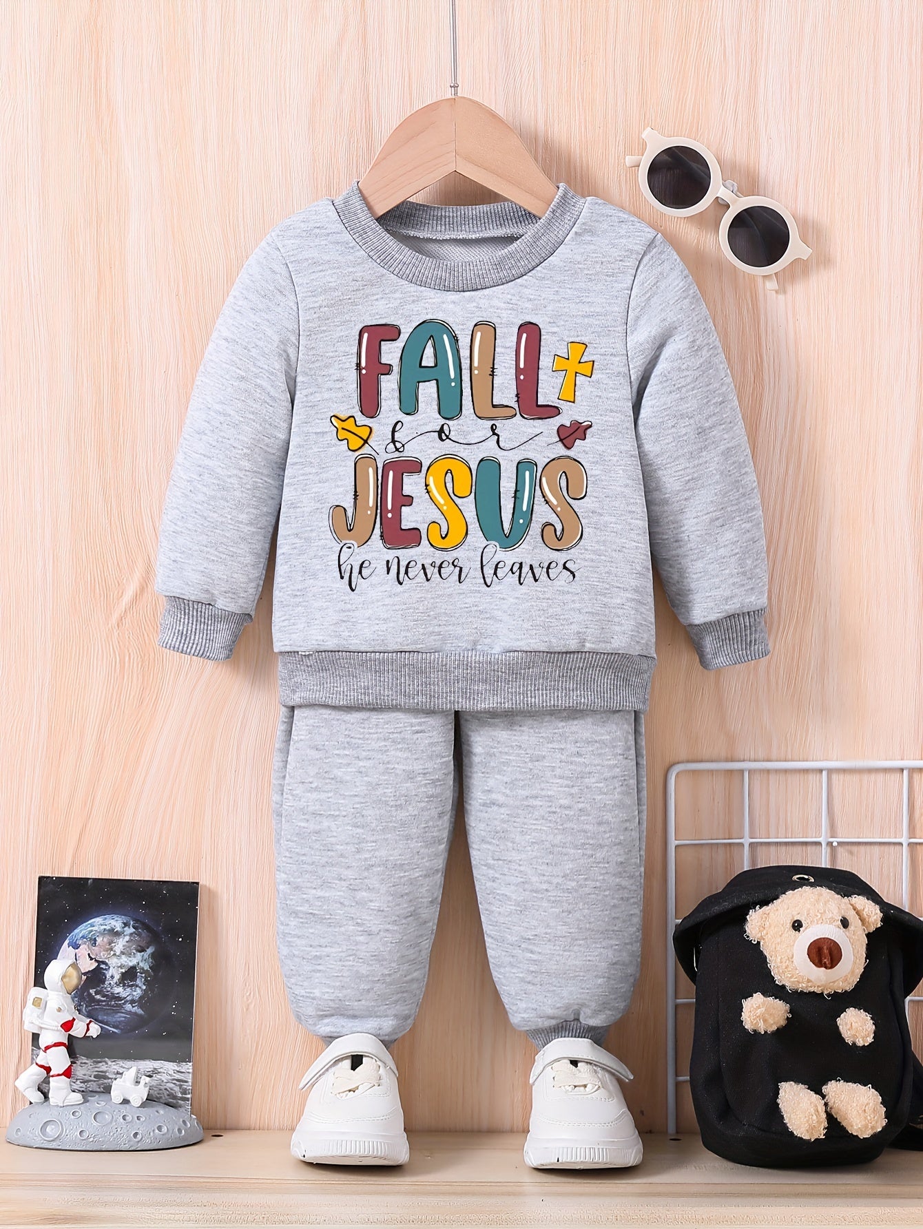 Fall For Jesus He Never Leaves Toddler Christian Casual Outfit claimedbygoddesigns