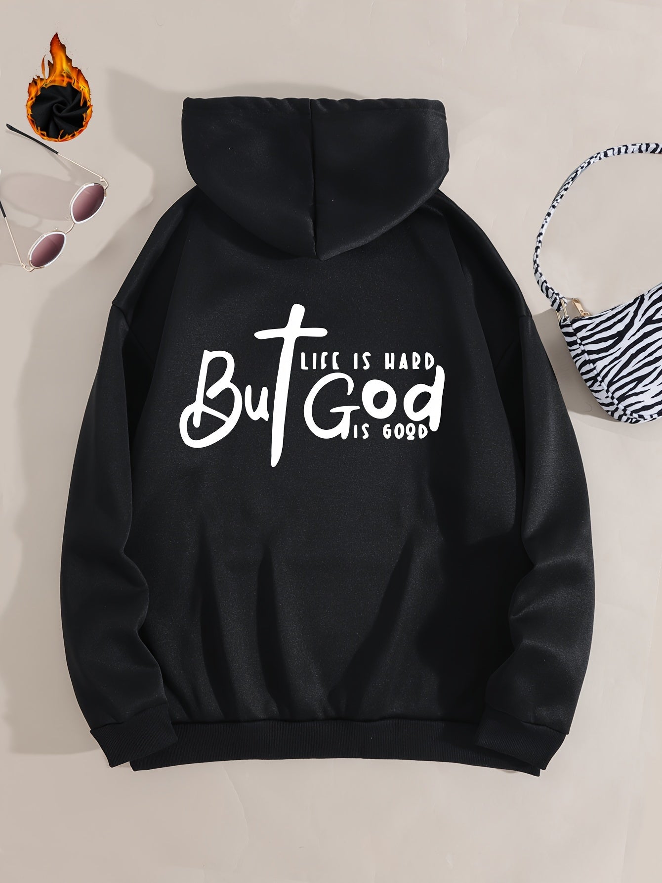 Life Is Hard But God Is Good Women's Christian Pullover Hooded Sweatshirt claimedbygoddesigns