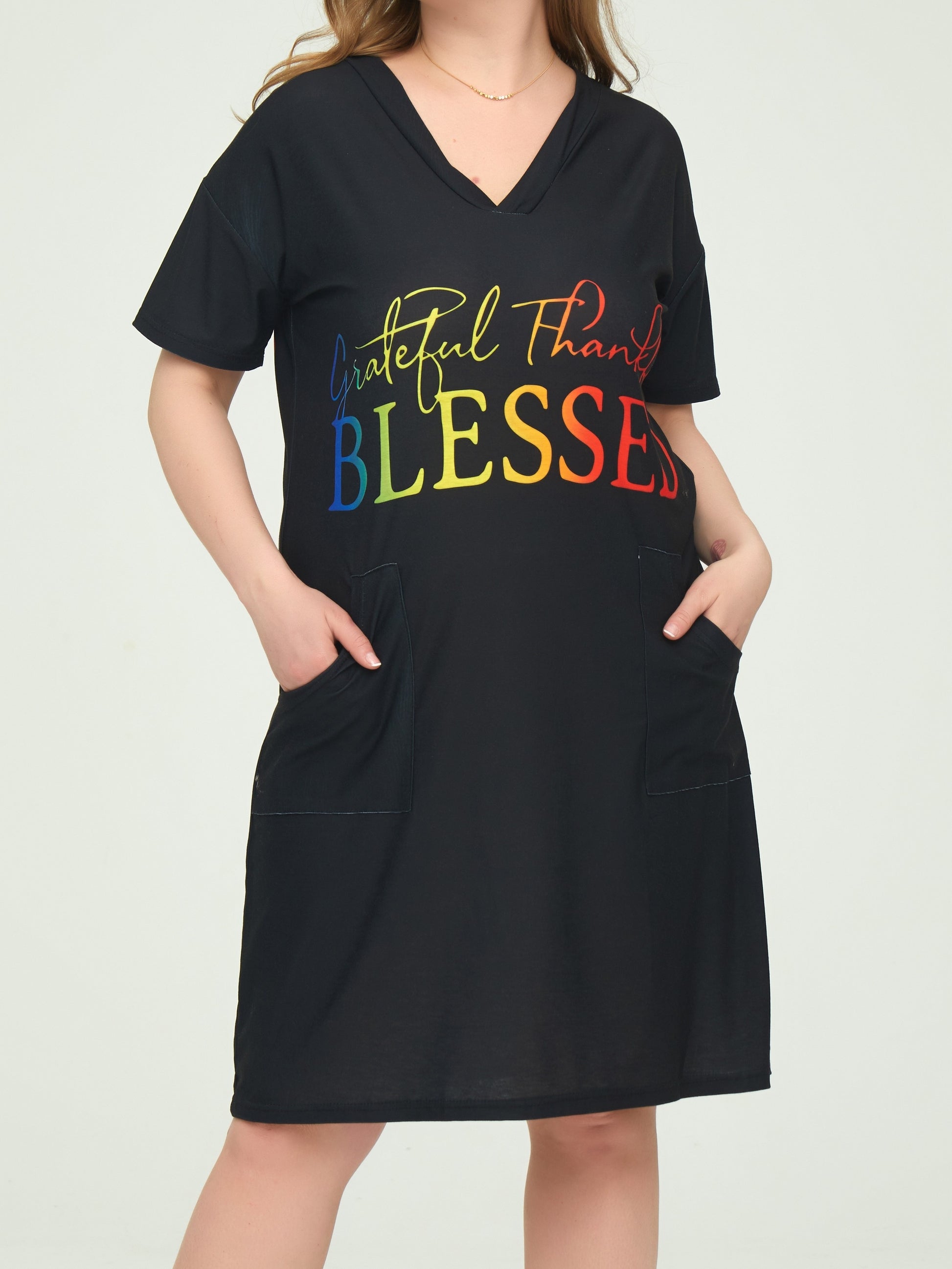 Grateful Thankful Blessed Plus Size Women's Christian Casual Dress claimedbygoddesigns
