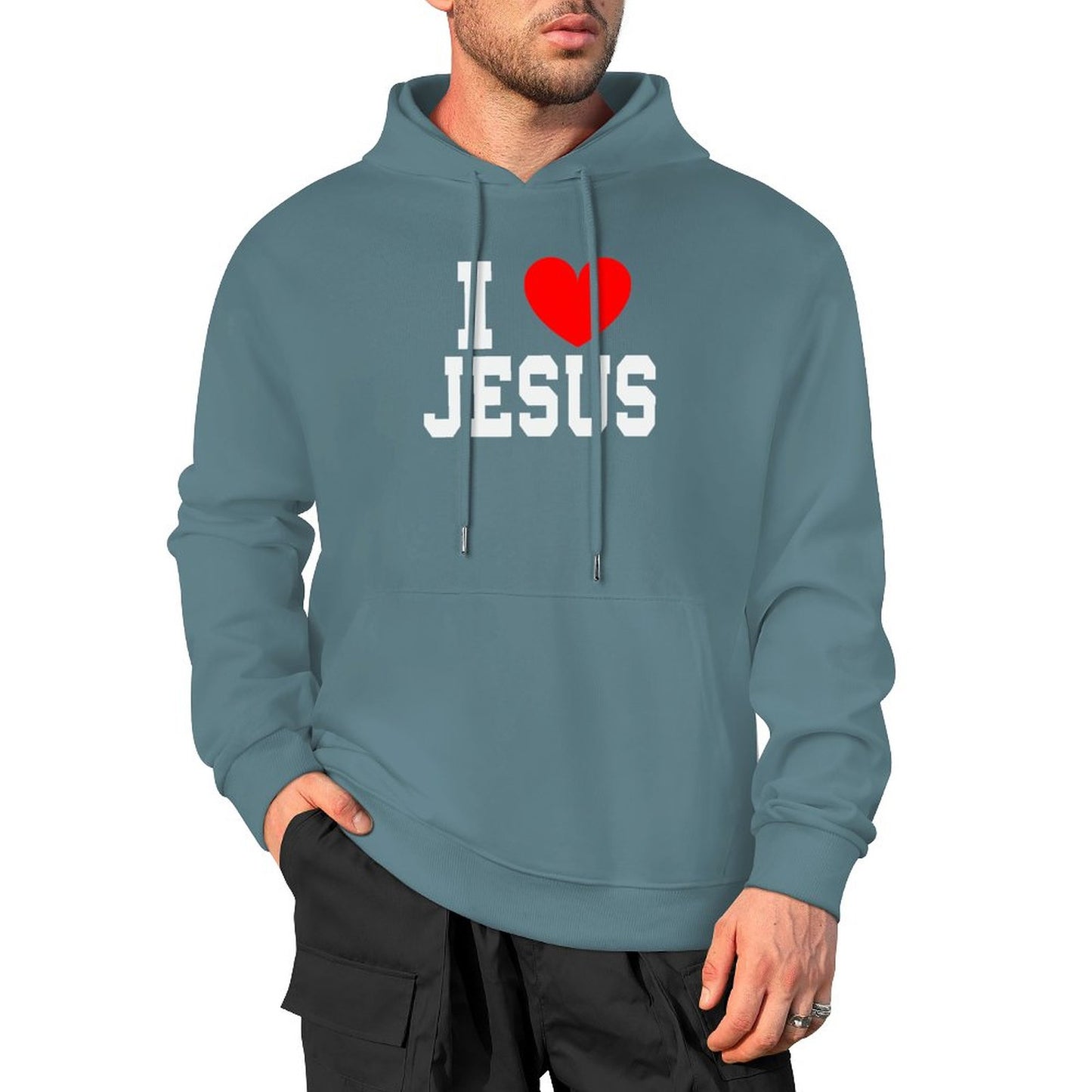 I Love Jesus Men's Christian Hooded Pullover Sweatshirt