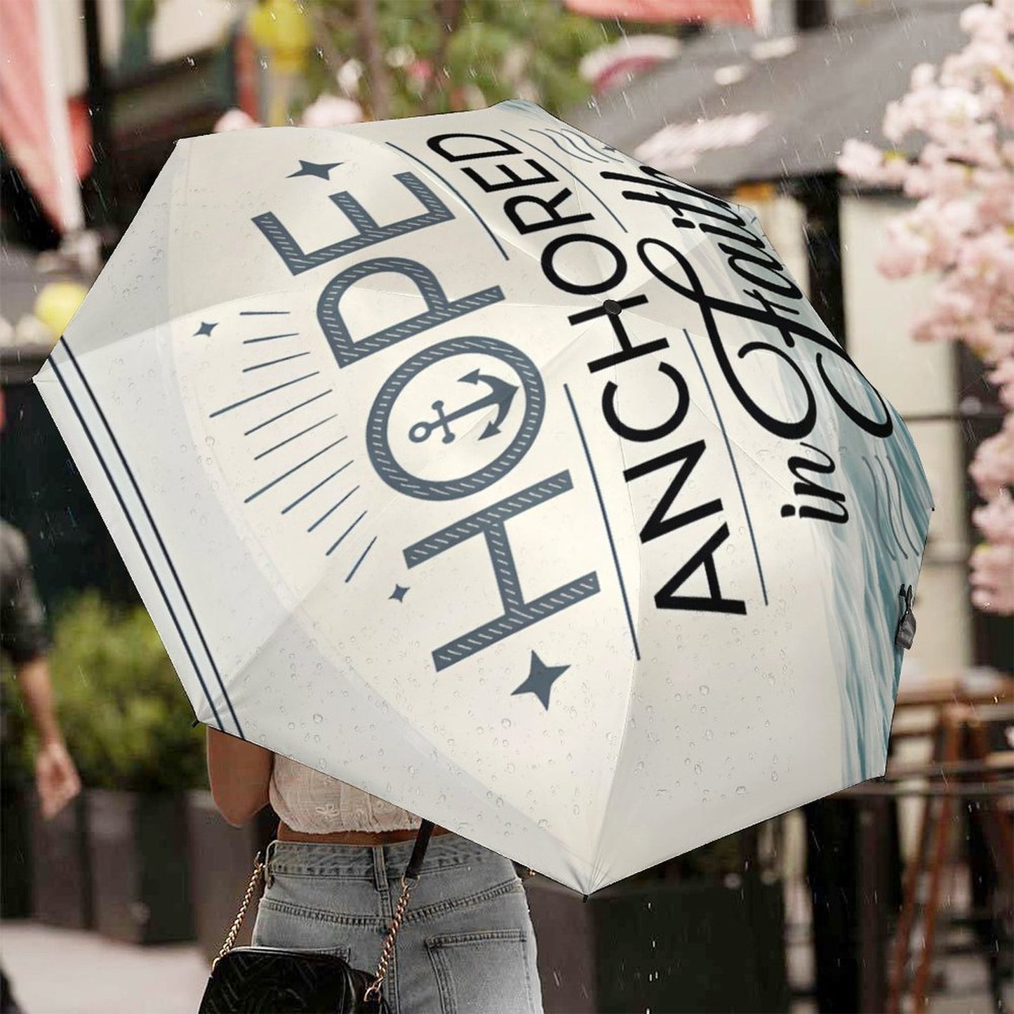 Hope Anchored In Faith Christian 2-Fold Automatic Golf Umbrella