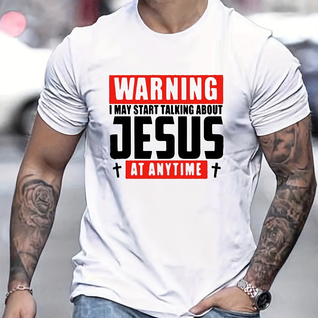 WARNING I May Start Talking About Jesus Anytime Men's Christian T-shirt claimedbygoddesigns