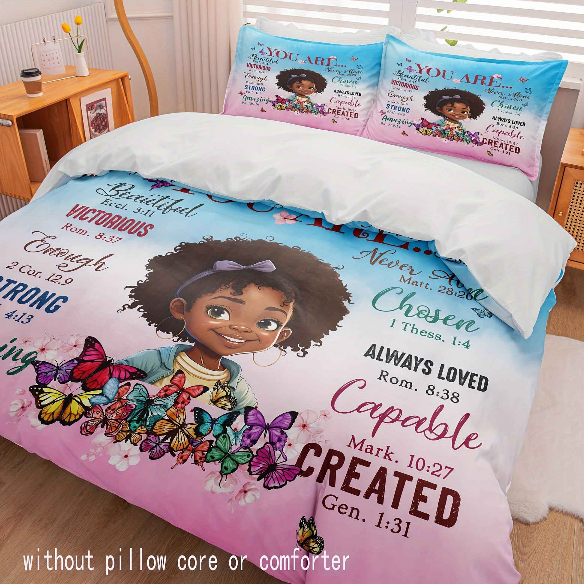 3pcs You Are (positive affirmations for kids) Christian Duvet Cover Set (Core Not Included),, Includes 1 Duvet Cover And 2 Pillowcases claimedbygoddesigns