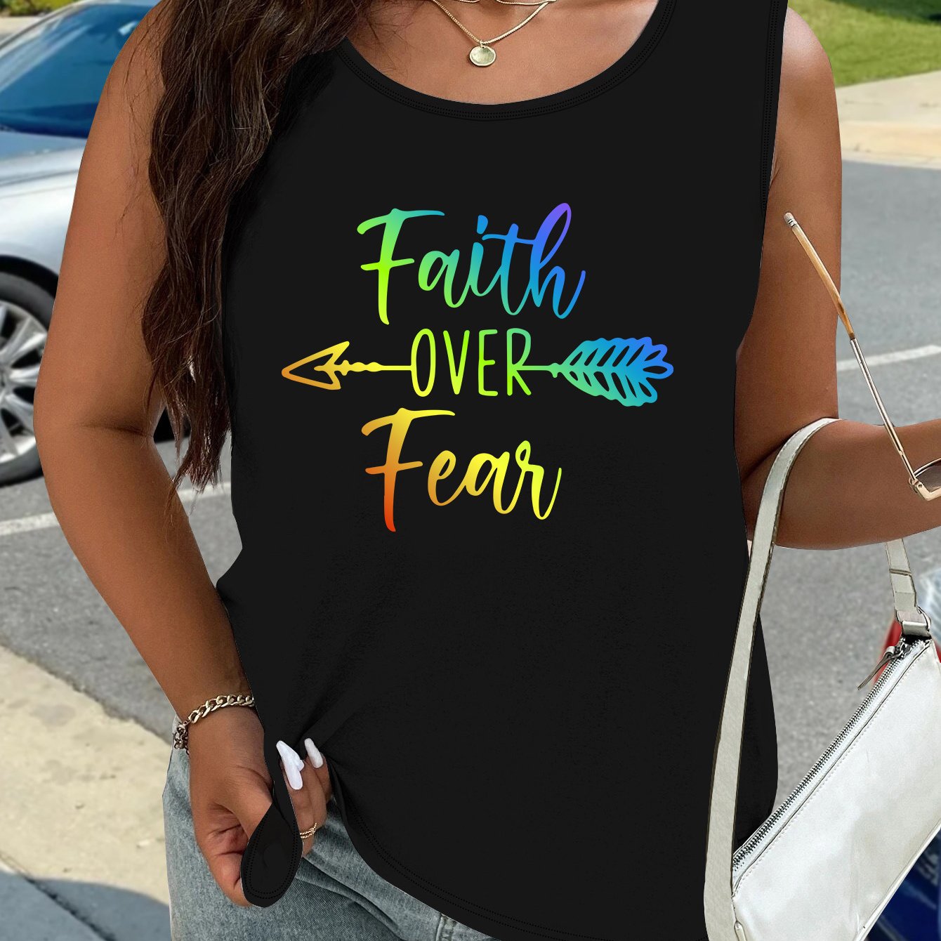 Faith Over Fear Plus Size Women's Christian Tank Top claimedbygoddesigns