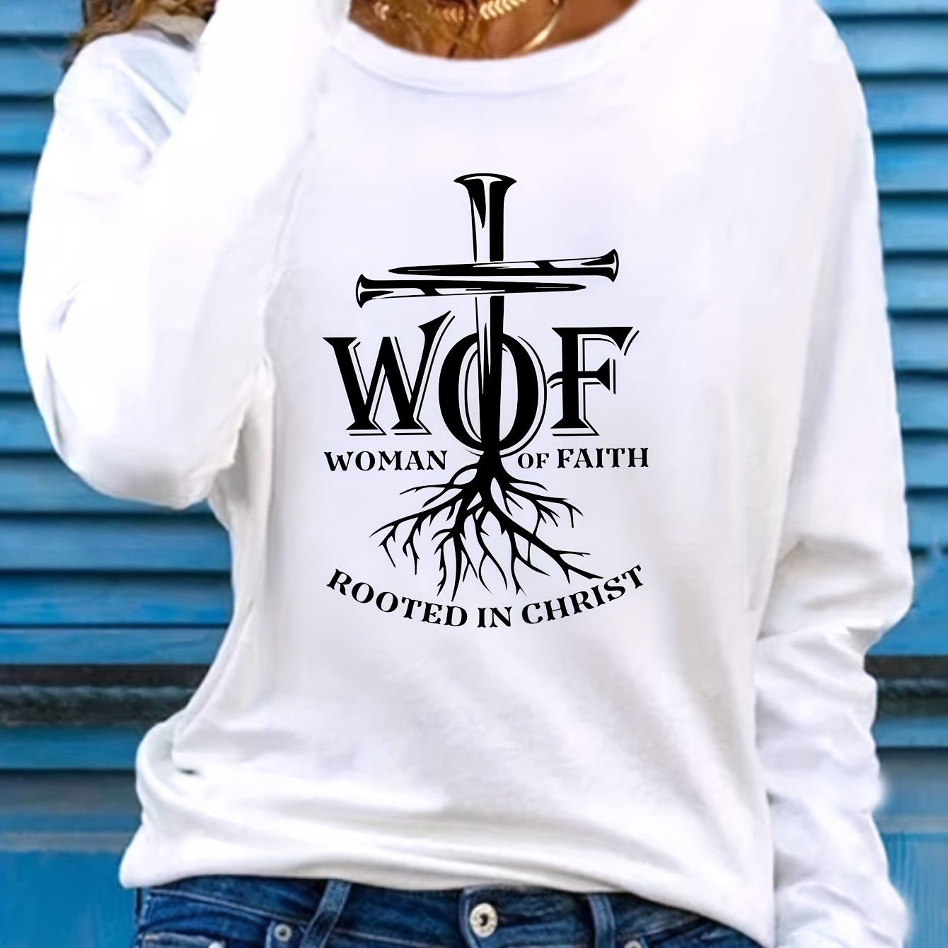 Woman Of Faith Rooted In Christ Women's Christian Pullover Sweatshirt claimedbygoddesigns