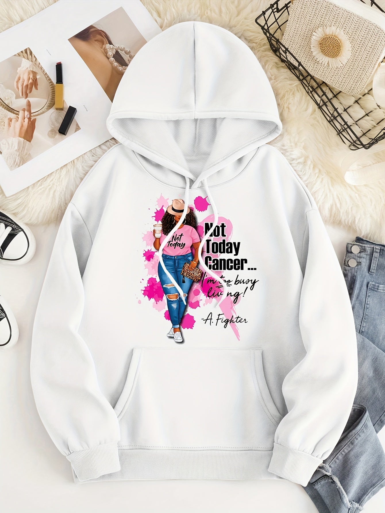 Not Today Cancer I'm Too Busy Living Women's Christian Pullover Hooded Sweatshirt claimedbygoddesigns