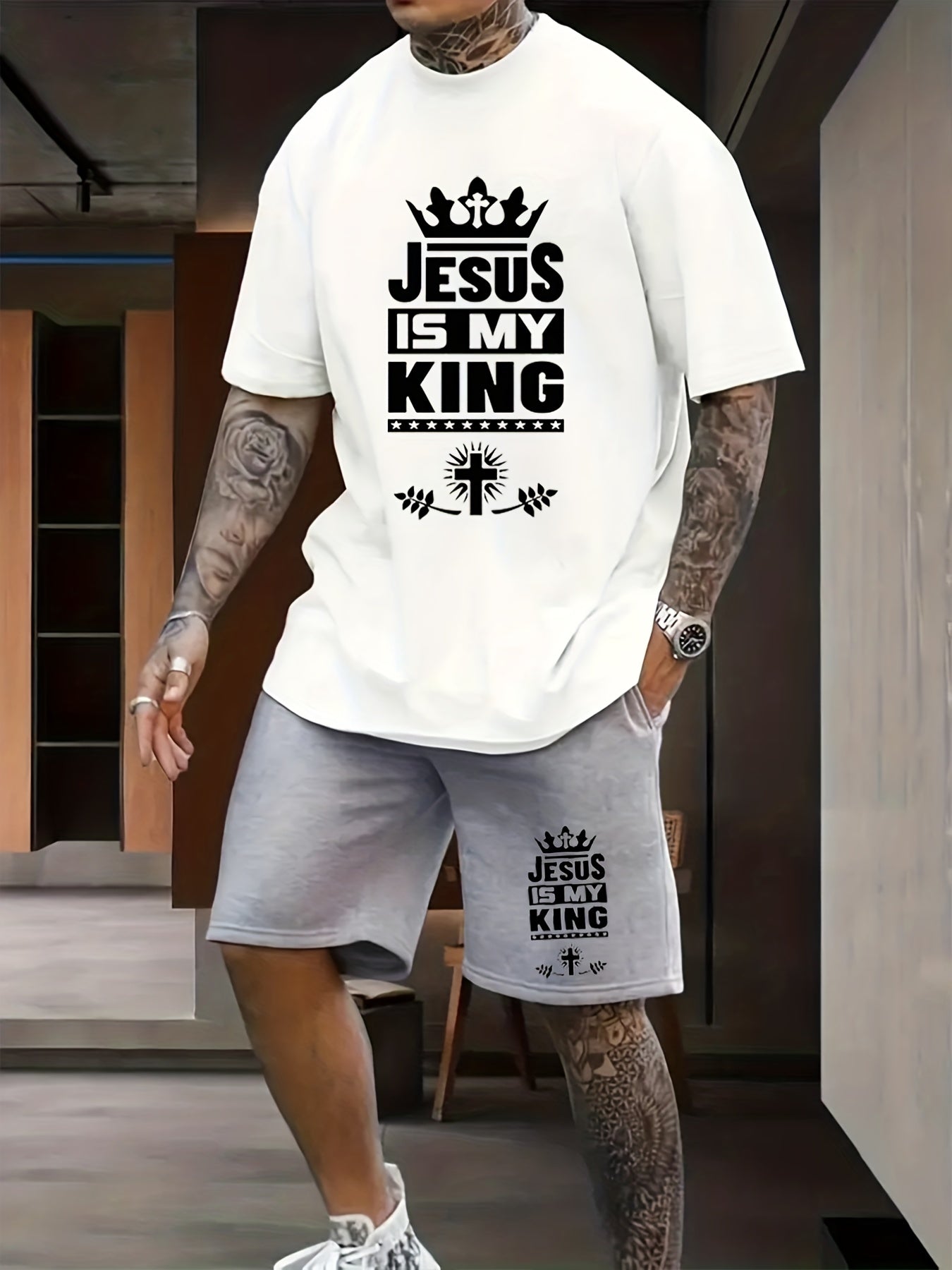 JESUS IS MY KING Men's Christian Casual Outfit claimedbygoddesigns