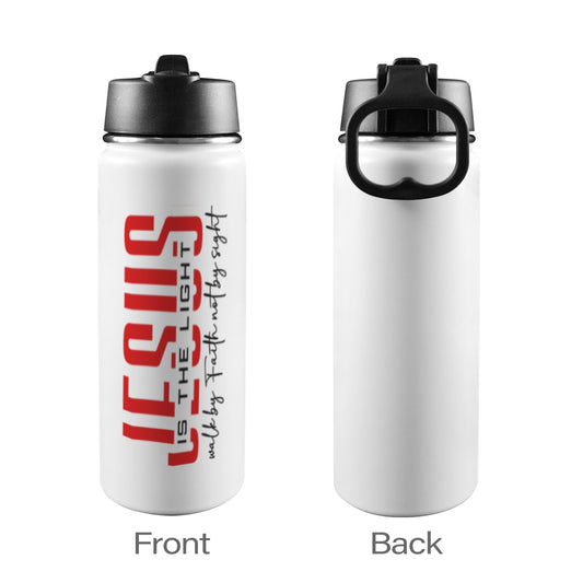 He Is The Light Insulated Christian Water Bottle with Straw Lid (18oz) - ClaimedbyGodDesigns
