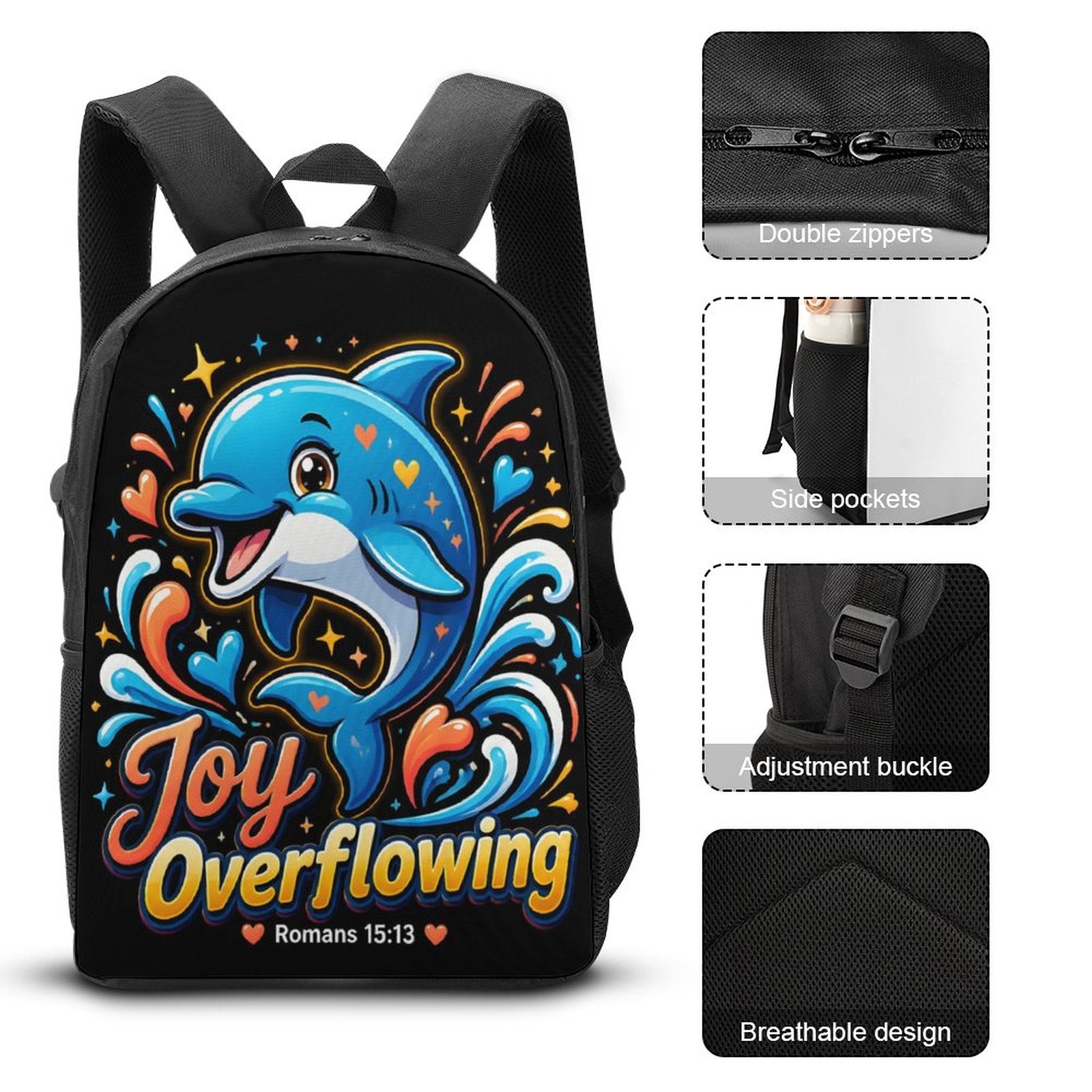 Joy Overflowing Christian 3 PCS Bag Set (Backpack, Lunch Bag and Pencil Case) - ClaimedbyGodDesigns