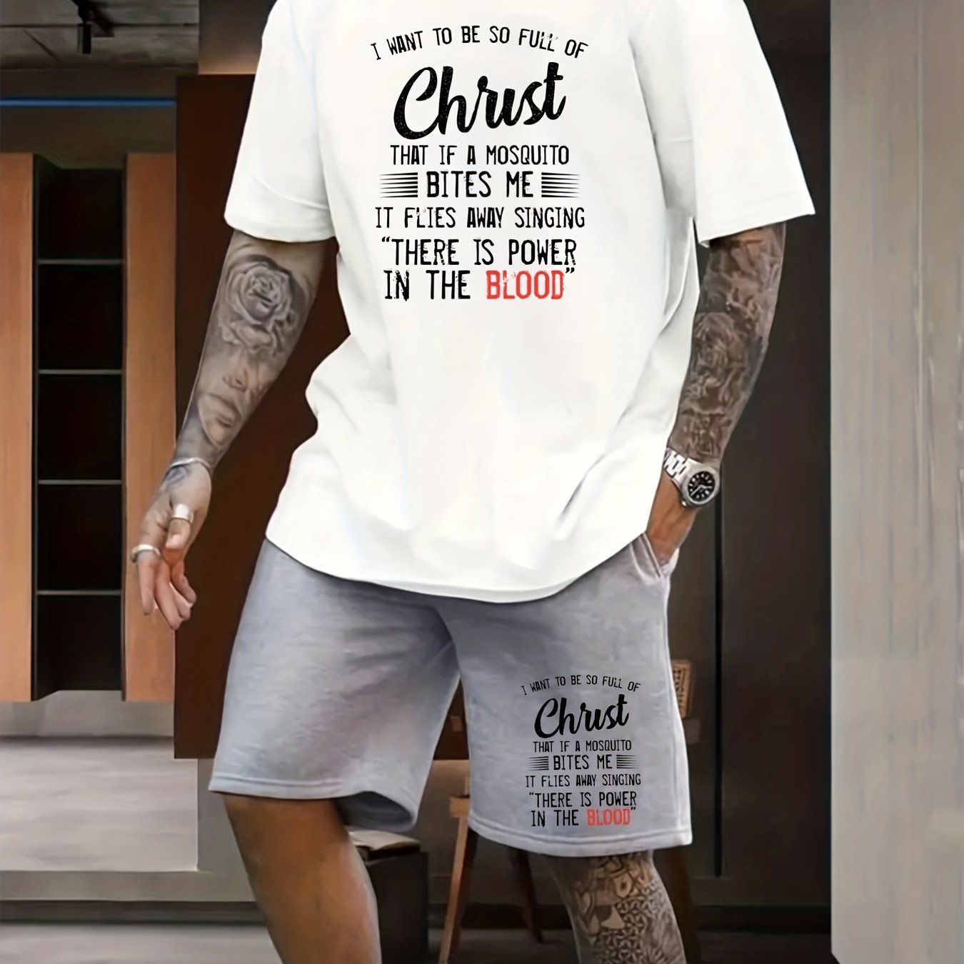 I Want To Be So Full Of Christ That If A Mosquito Bites Me Funny Men's Christian Casual Outfit claimedbygoddesigns