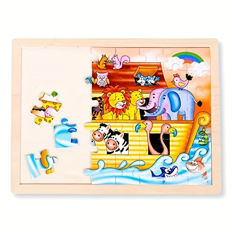 Noah's Ark Wooden Jigsaw Puzzle For Kids (48 Pcs) Christian Activity claimedbygoddesigns