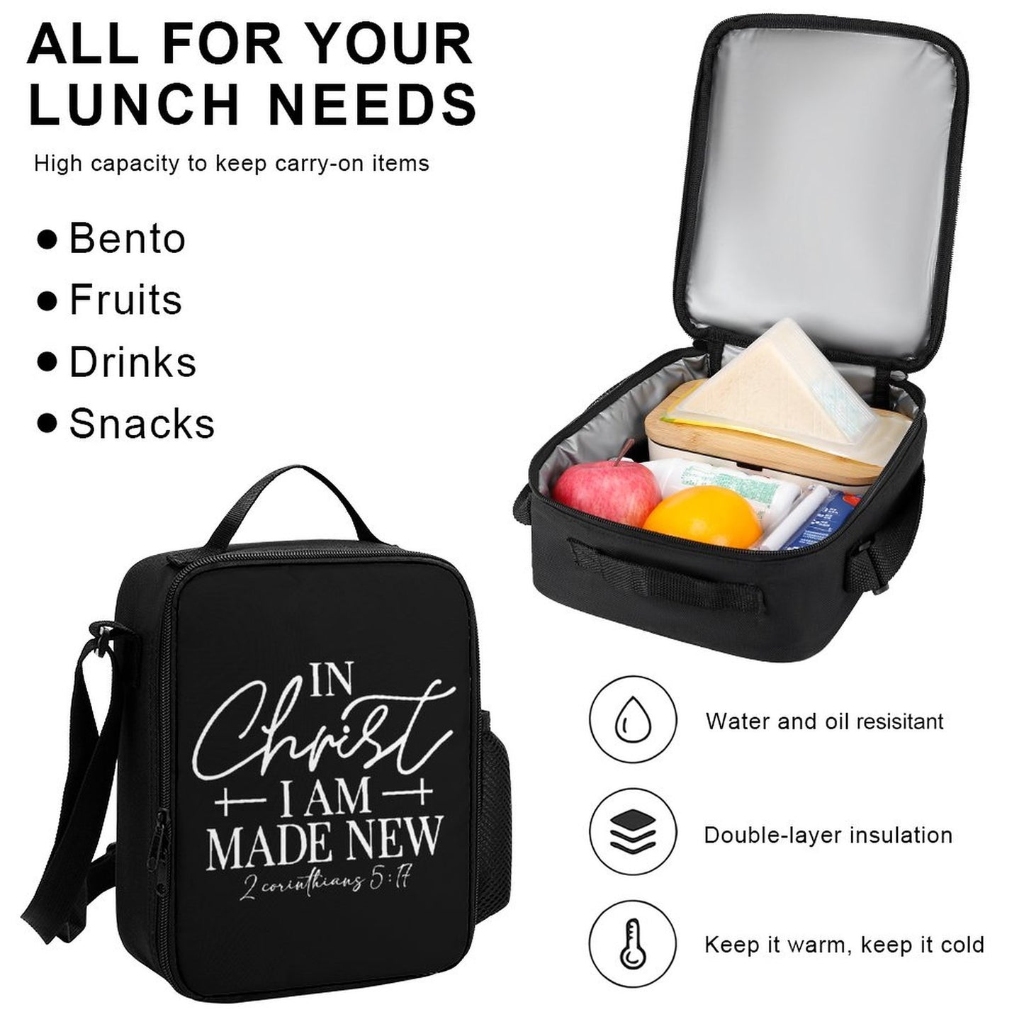 2 Corinthians 5:17 In Christ I Am Made New Set of 3 Christian Bags (Shoulder Bag Lunch Bag & Pencil Pouch)