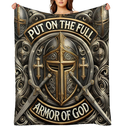 Put On The Full Armor Of God Christian Flannel Throw Blanket