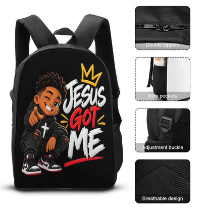 Jesus Got Me 3 PCS Christian Kids Backpack Set (Backpack, Lunch Bag and Pencil Case) - ClaimedbyGodDesigns