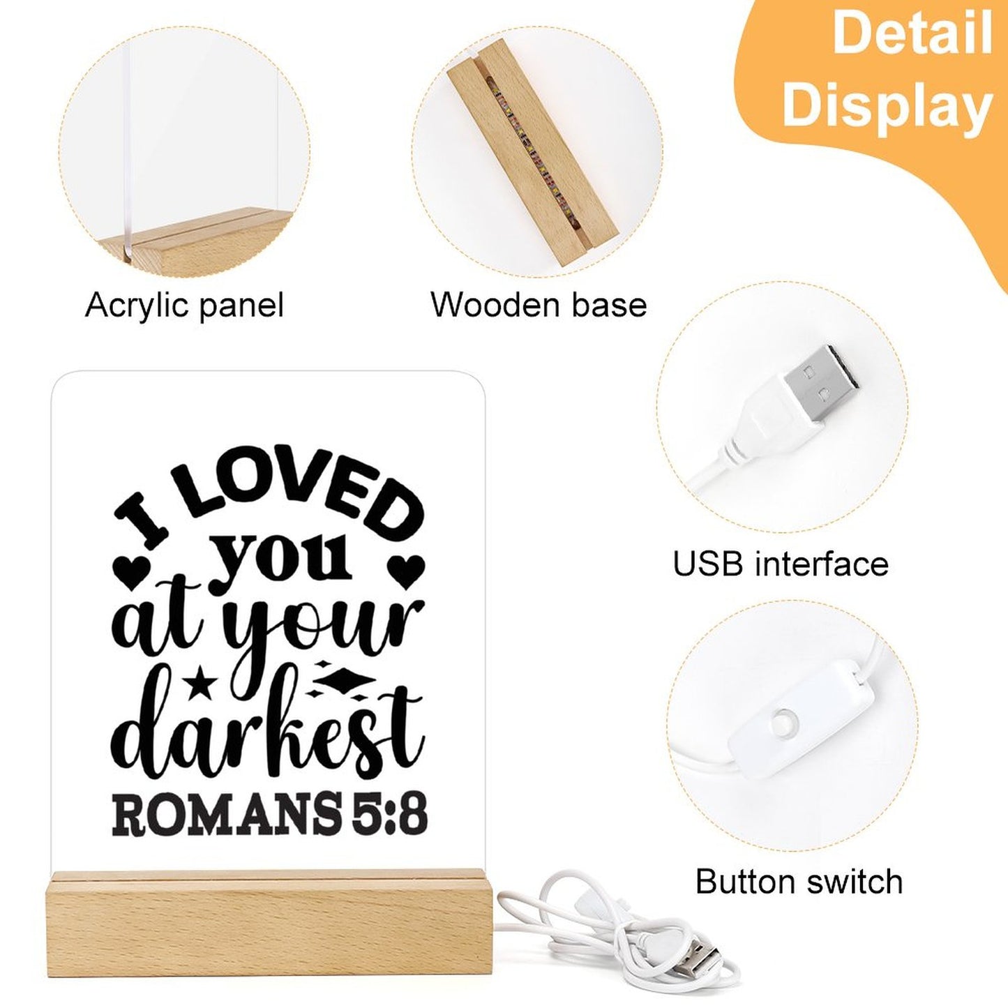 I Loved You At Your Darkest Christian Acrylic Night Light with Wooden Base Christian Gift Idea