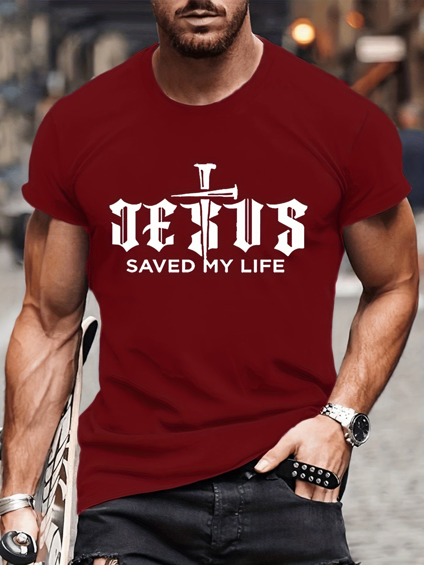 Jesus Saved My Life With The Cross Men's Christian T-shirt claimedbygoddesigns