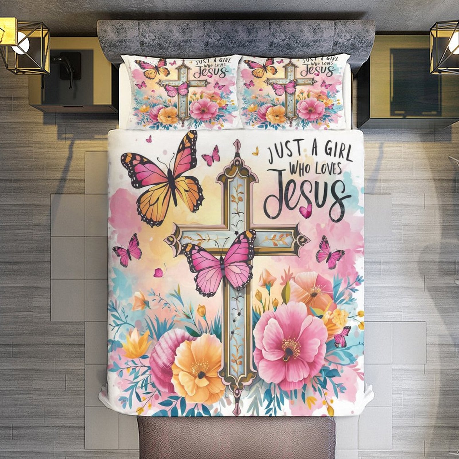 Just A Girl Who Loves Jesus 3-Piece Christian Comforter Bedding Set-86"×70"/ 218×177cm SALE-Personal Design