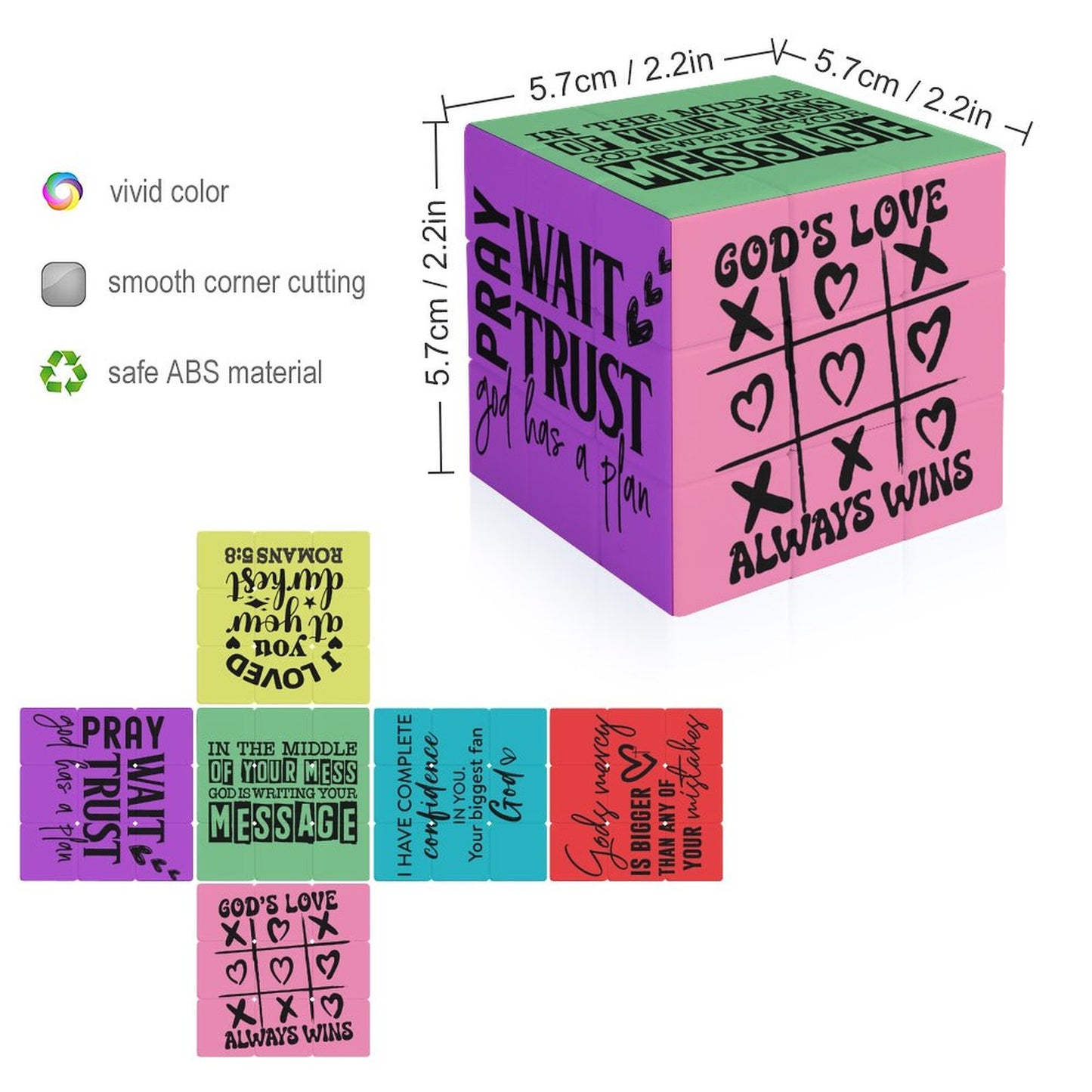 Uplifting Christian Messages Rubik's Cube 3x3 unique Christian Gift Idea game activity for kids, Men, Women, friends, family