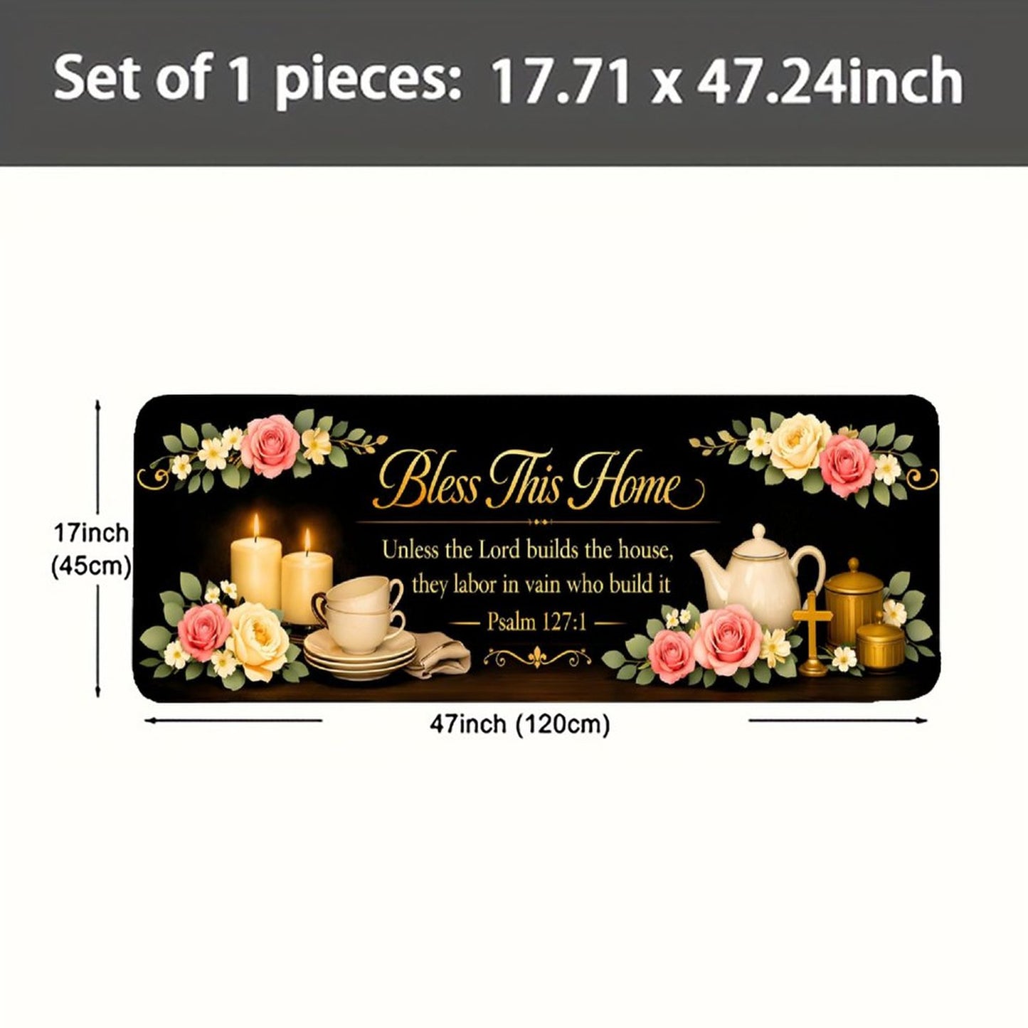 Bless This Home Floral Christian Kitchen Mat