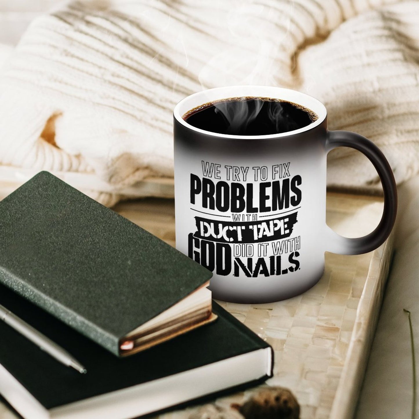 We Try To Fix :Problems With Duct Tape God Did It With Nails Christian Color Changing Mug (Dual-sided)