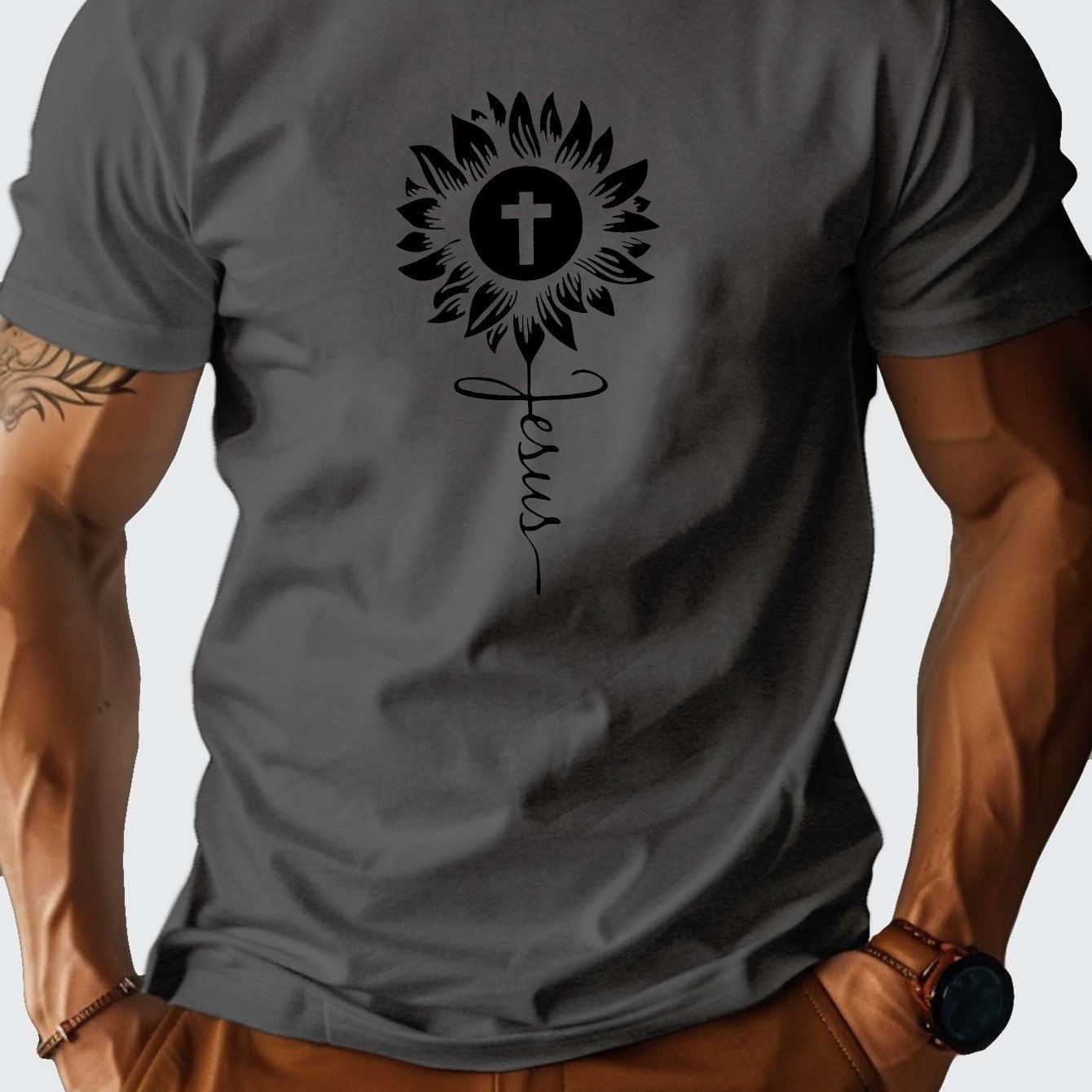 JESUS Flowered Cross Men's Christian T-shirt claimedbygoddesigns