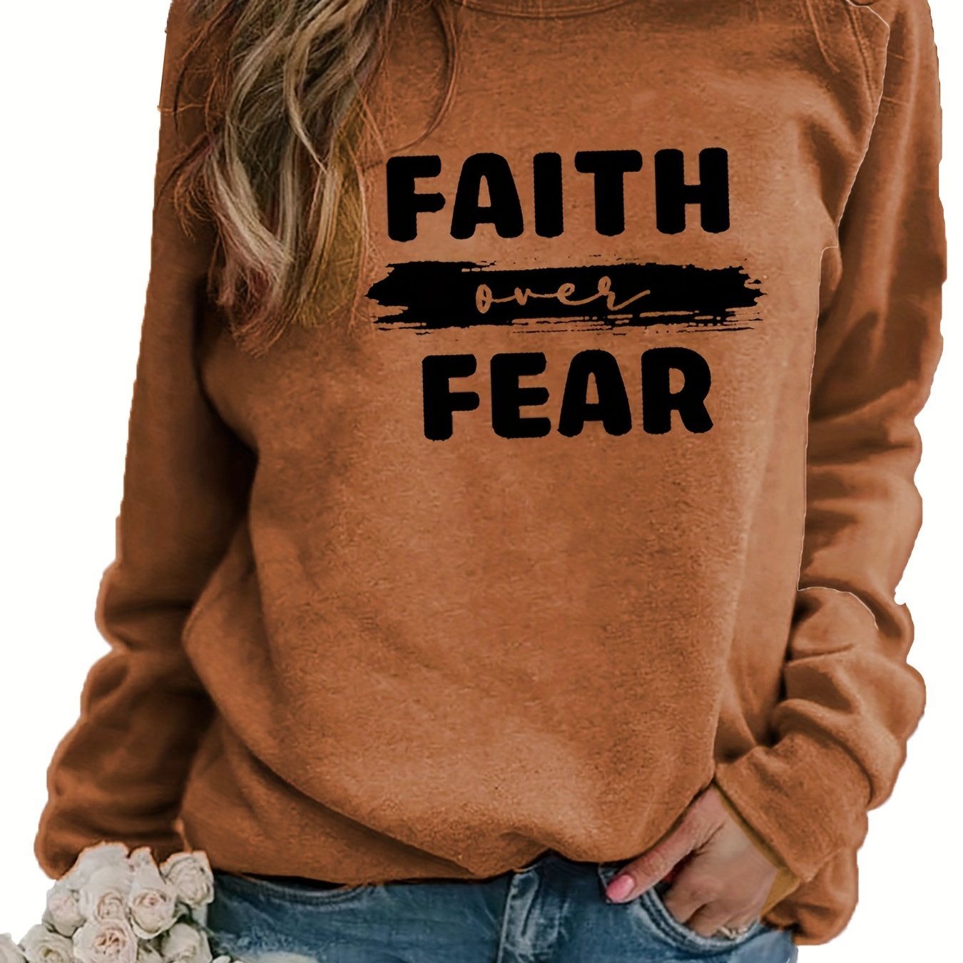 Faith Over Fear Women's Christian Pullover Sweatshirt claimedbygoddesigns