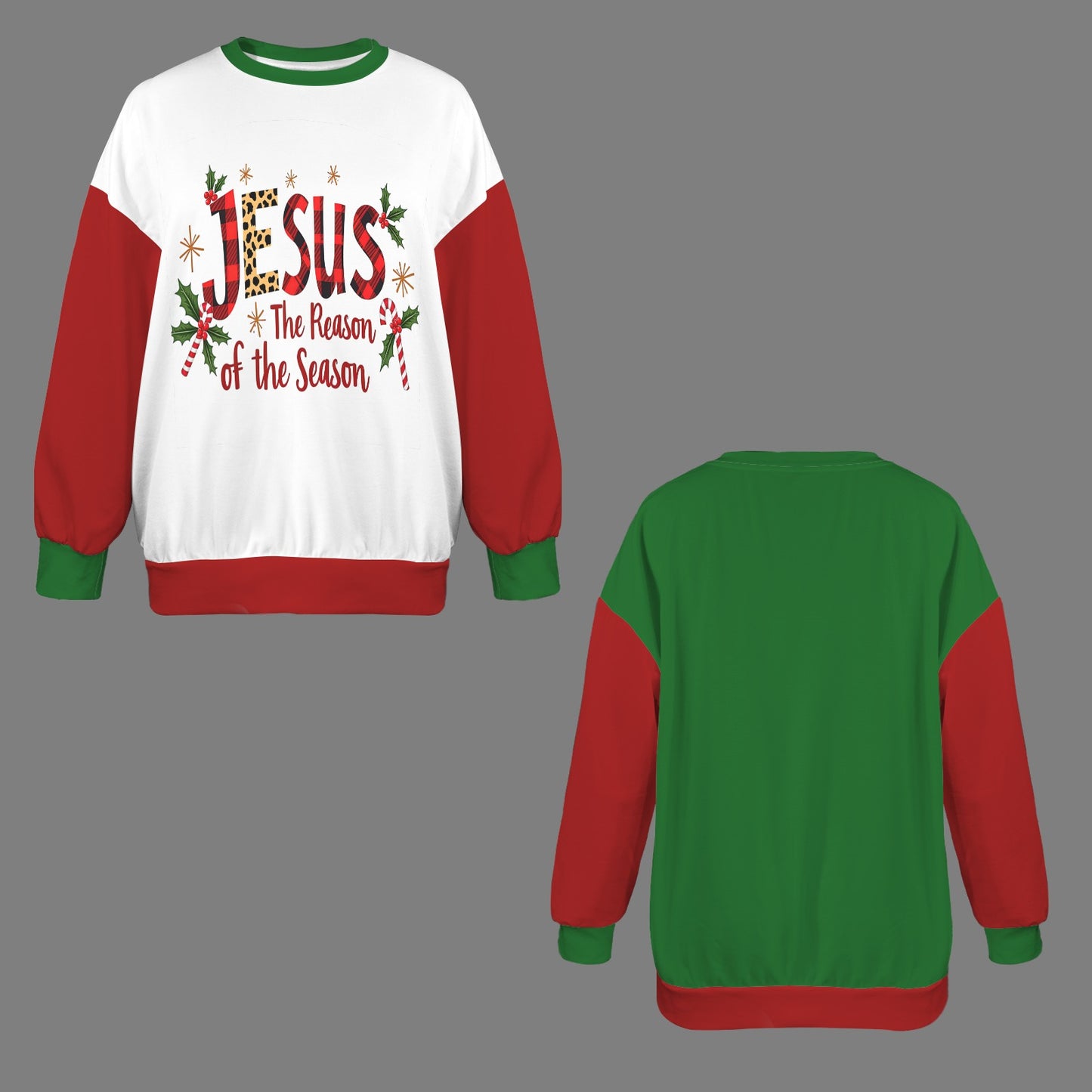 Jesus The Reason For The Season Christmas Themed Women's Christian Oversized Crew Neck Pullover Sweatshirt