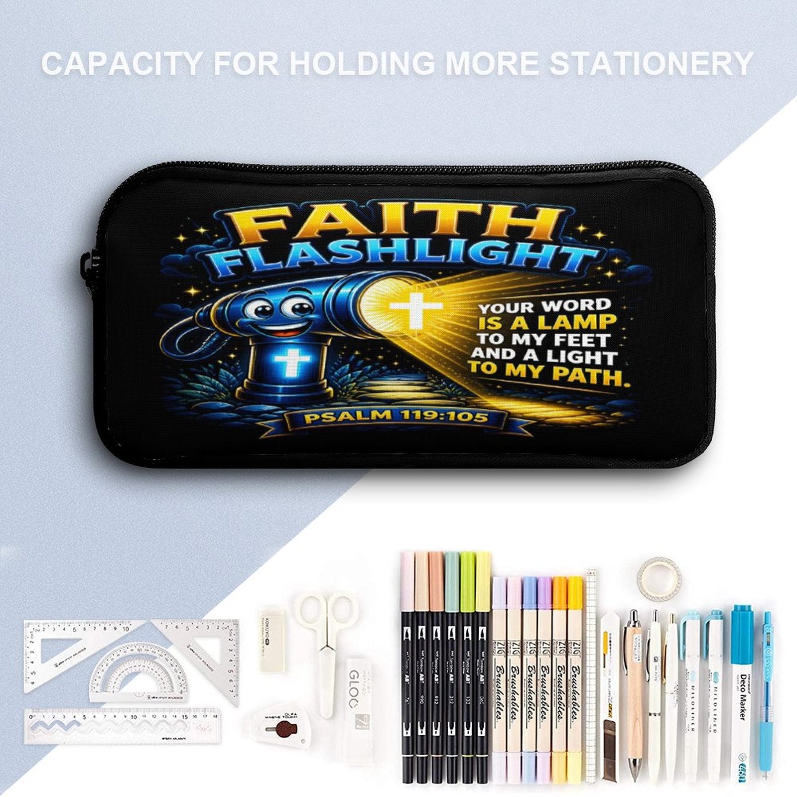 Faith Flashlight Christian 3 PCS Bag Set (Backpack, Lunch Bag and Pencil Case) - ClaimedbyGodDesigns