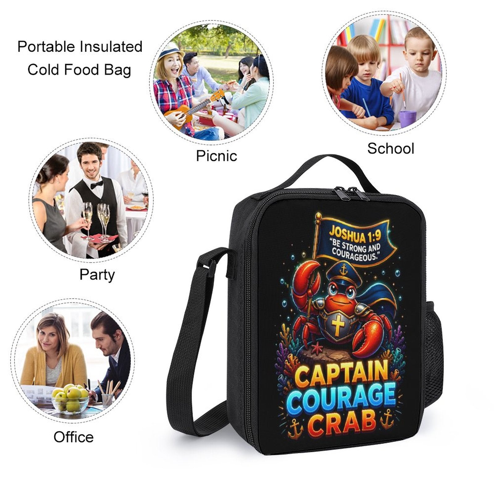 Captain Courage Crab Christian 3 PCS Bag Set (Backpack, Lunch Bag and Pencil Case) - ClaimedbyGodDesigns