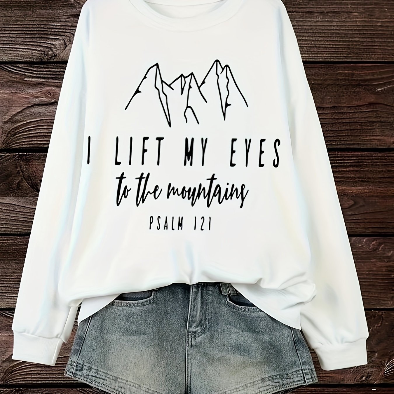 Psalm 121 I Lift My Eyes To The Mountains Plus Size Women's Christian Pullover Sweatshirt claimedbygoddesigns