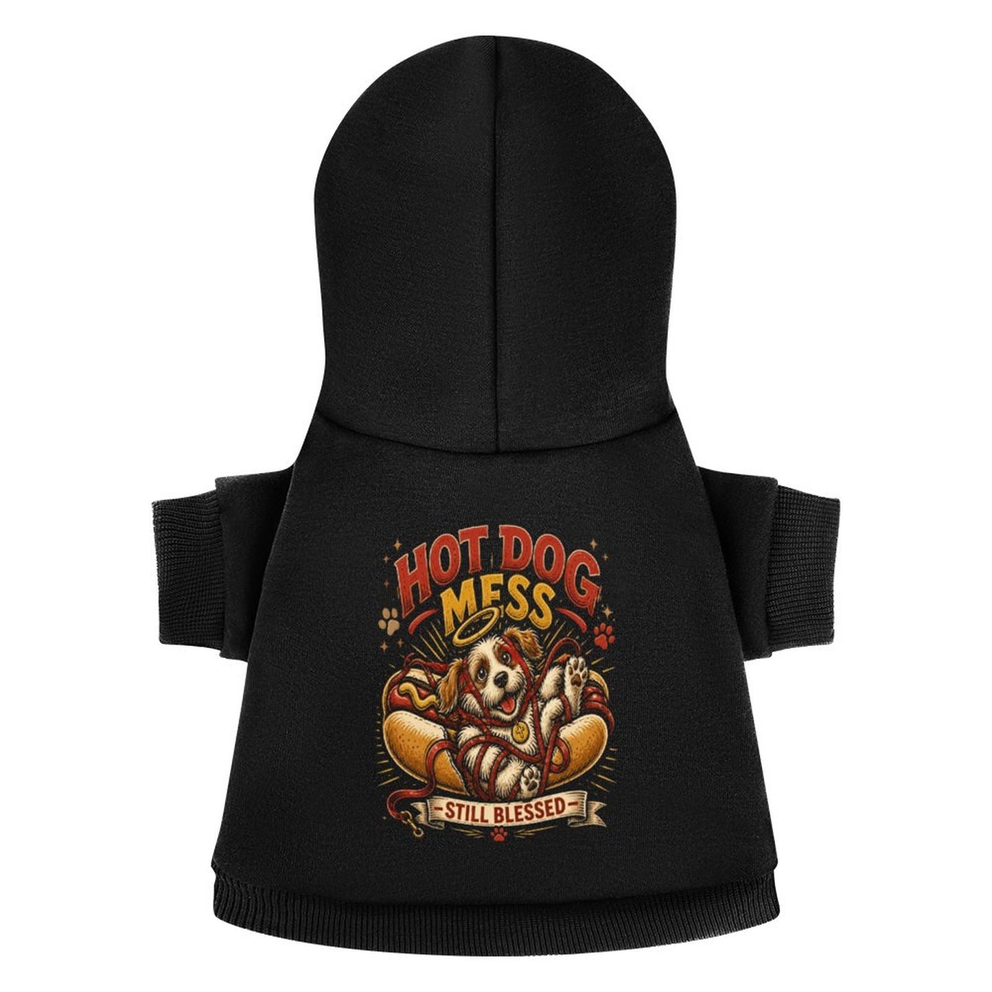 Hot Dog Mess Still Blessed Christian Pet Hooded Pullover Sweatshirt Dog Hoodie Warm, Soft & Breathable - ClaimedbyGodDesigns