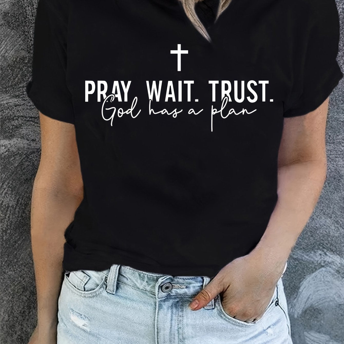 Pray Wait Trust God Has A Plan Women's Christian T-shirt claimedbygoddesigns