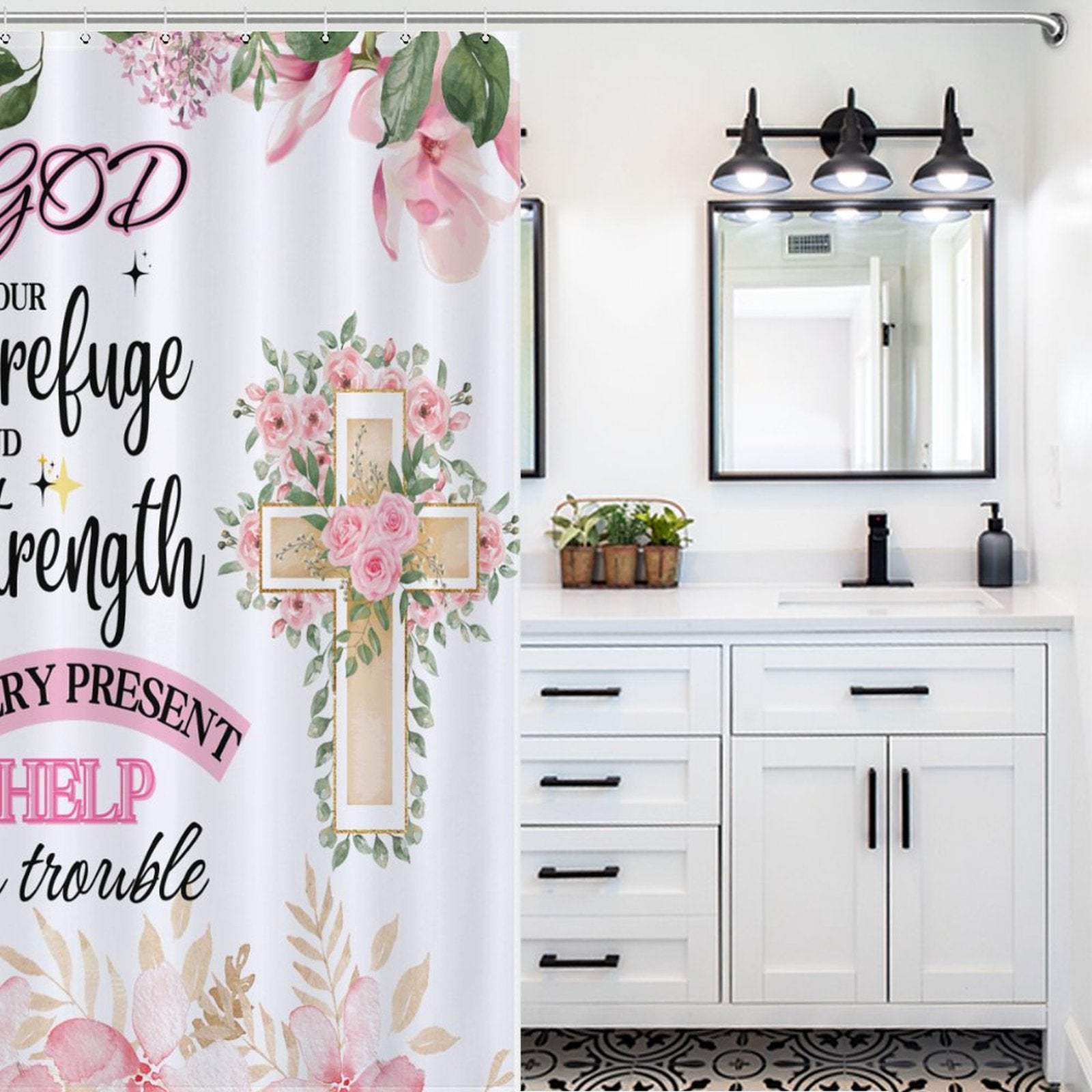 God Is Our Refuge And Strength A Very Present Help Christian Shower Curtain-66x72Inch (168x183cm) SALE-Personal Design