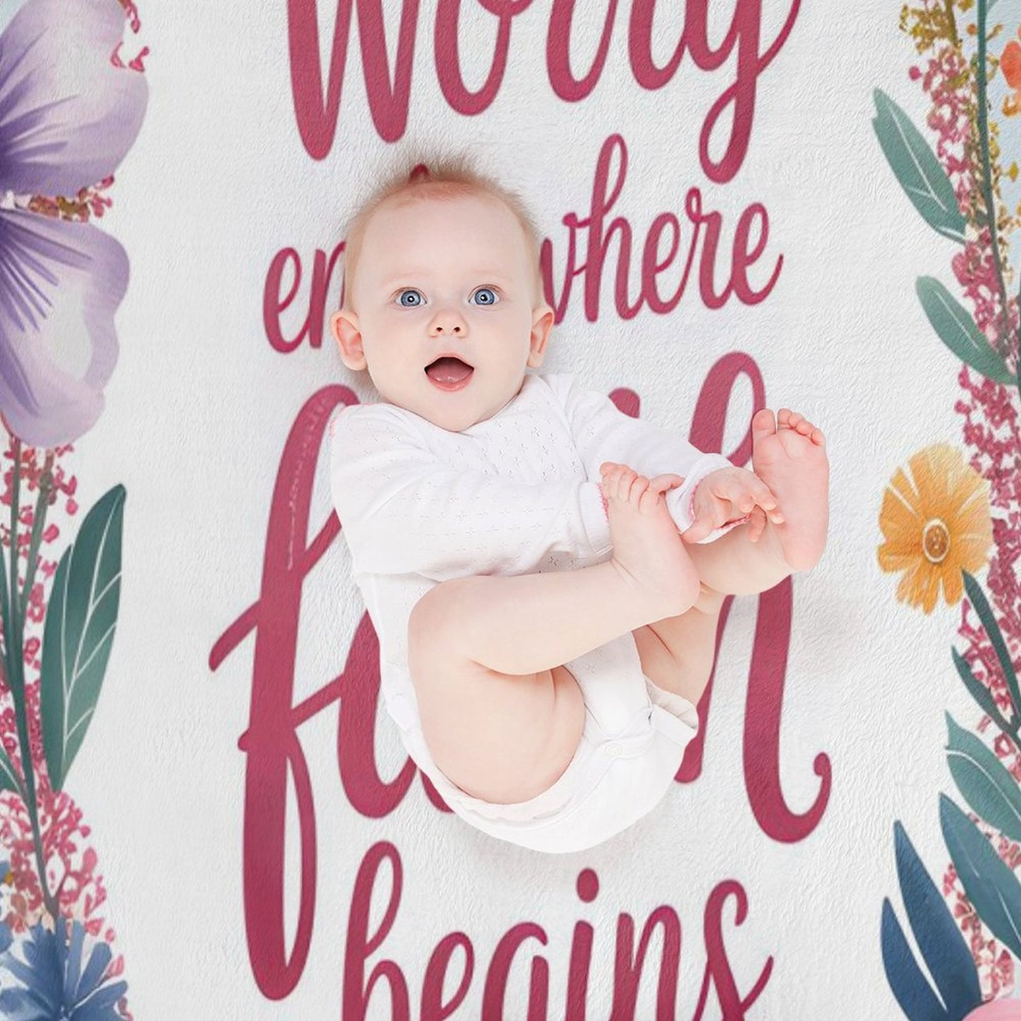 Worry Ends Where Faith Begins Christian Flannel Throw Blanket for Bedroom