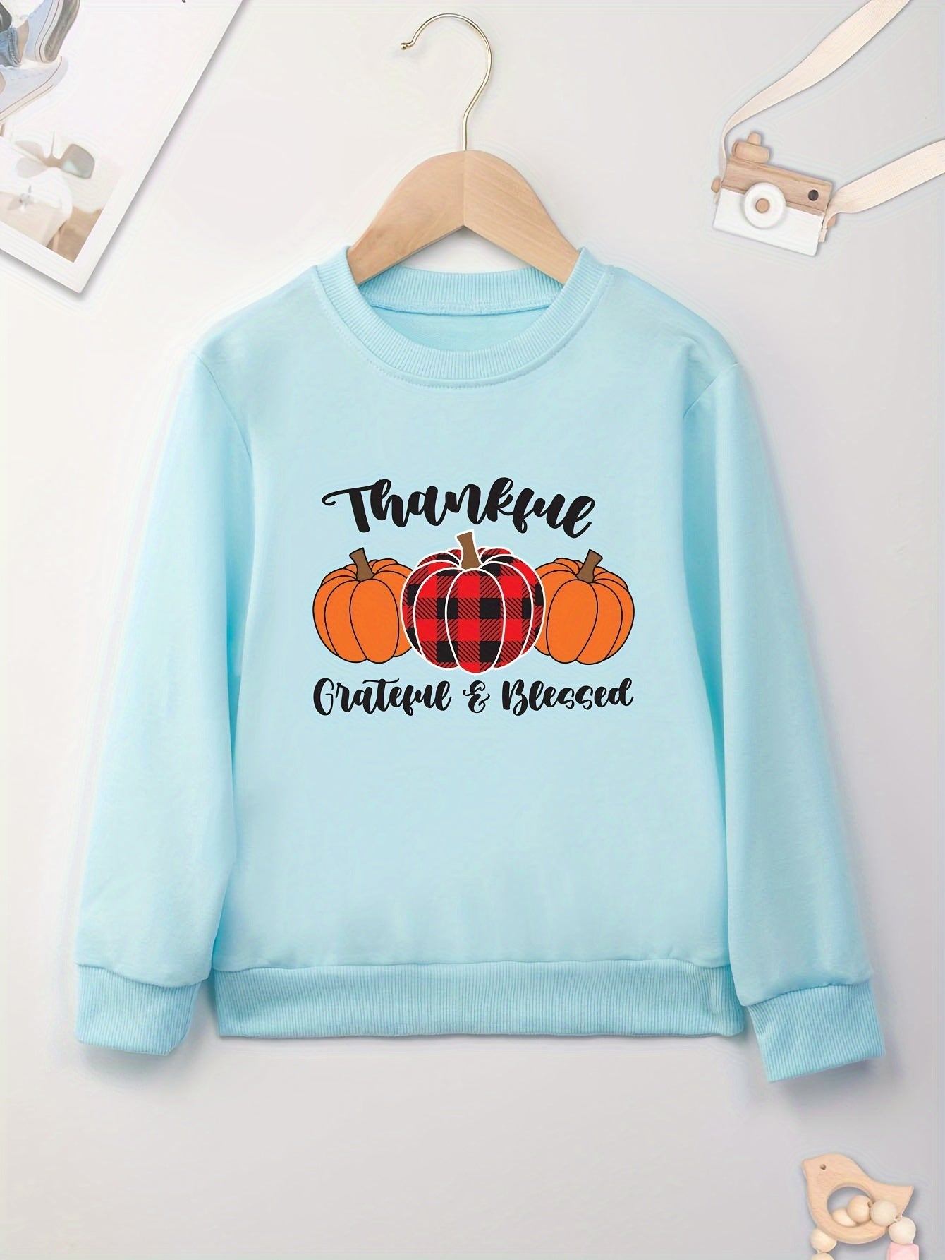 Thankful GRATEFUL&BLESSED (thanksgiving themed) Youth Christian Pullover Sweatshirt claimedbygoddesigns