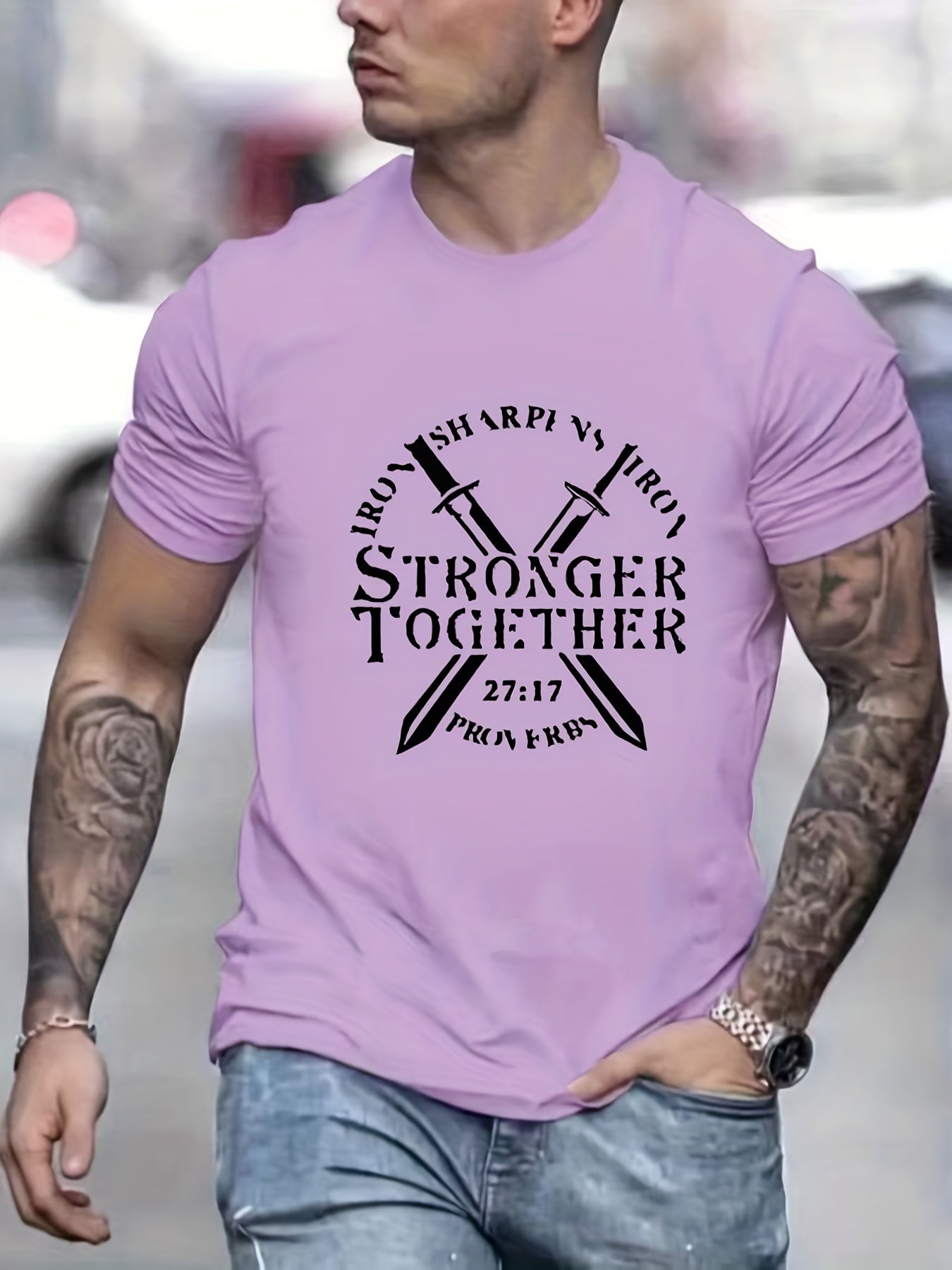 Proverbs 27:17 Iron Sharpens Iron STRONGER TOGETHER Men's Christian T-shirt claimedbygoddesigns