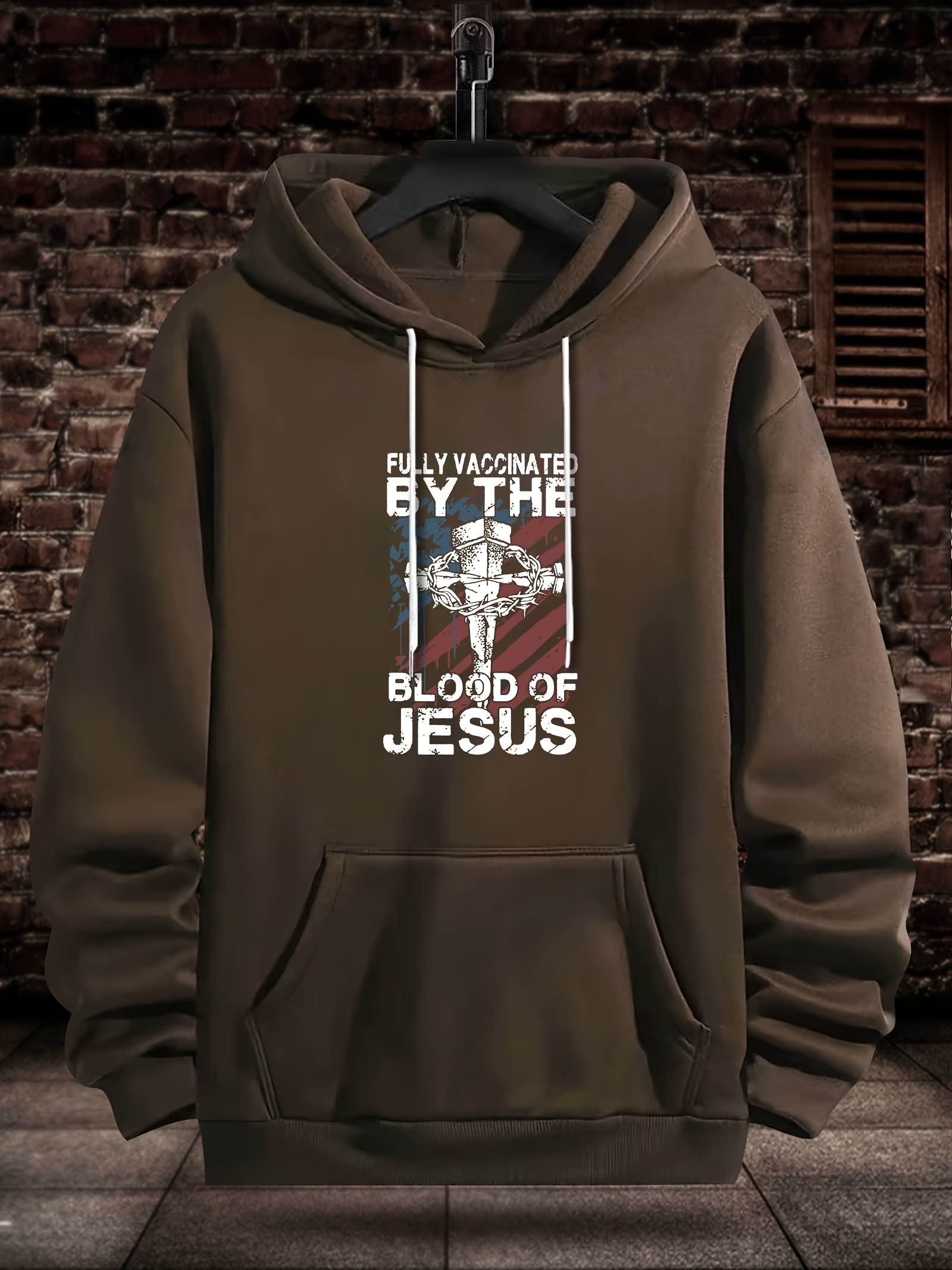 FULLY VACCINATED BY THE BLOOD OF JESUS Men's Christian Pullover Hooded Sweatshirt claimedbygoddesigns