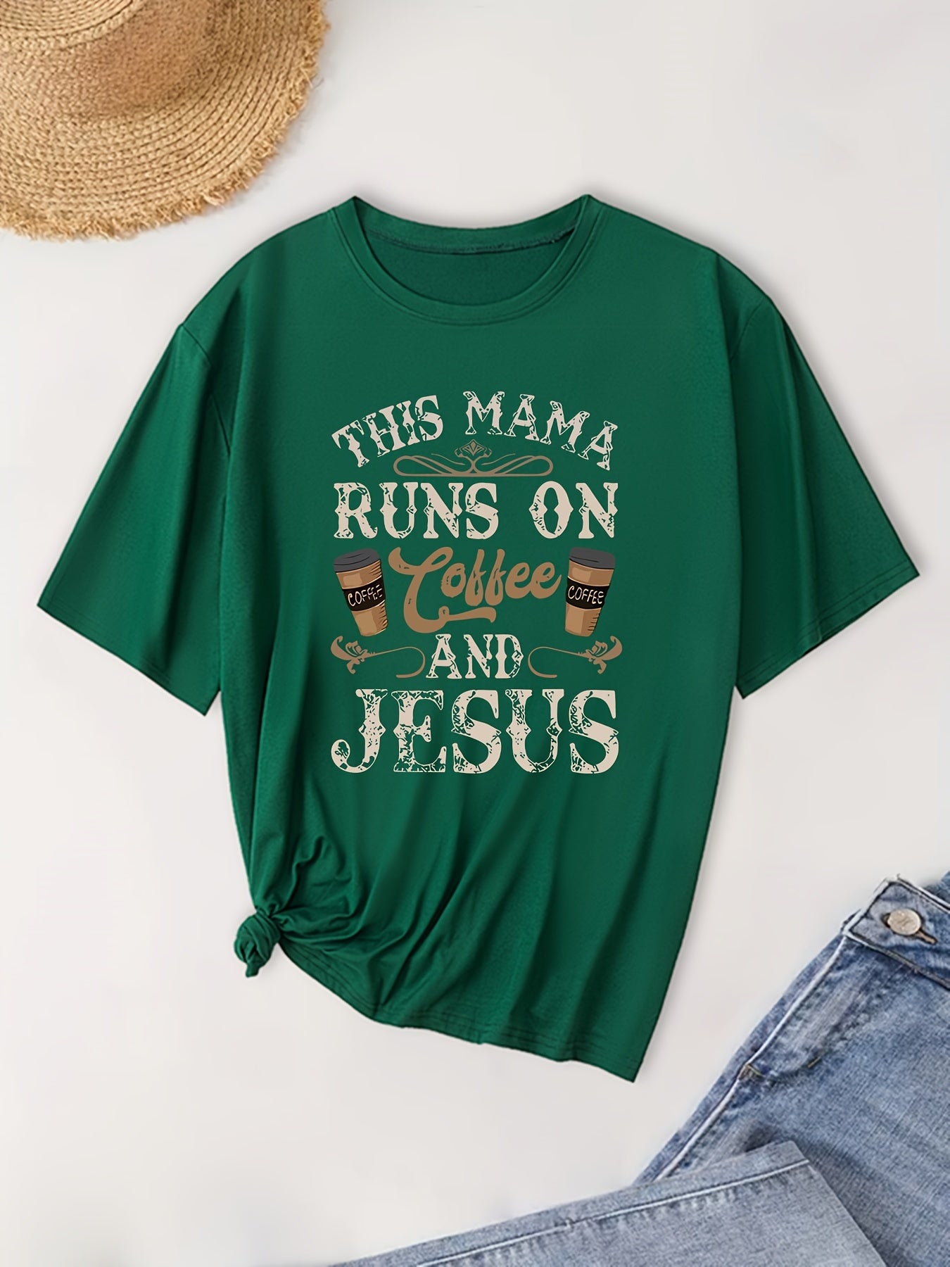 This Mama Runs On coffee And Jesus Plus Size Women's Christian T-shirt claimedbygoddesigns