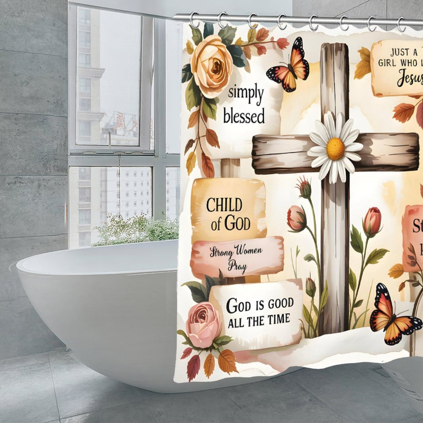 Words Of Affirmation Christian Waterproof Shower Curtain