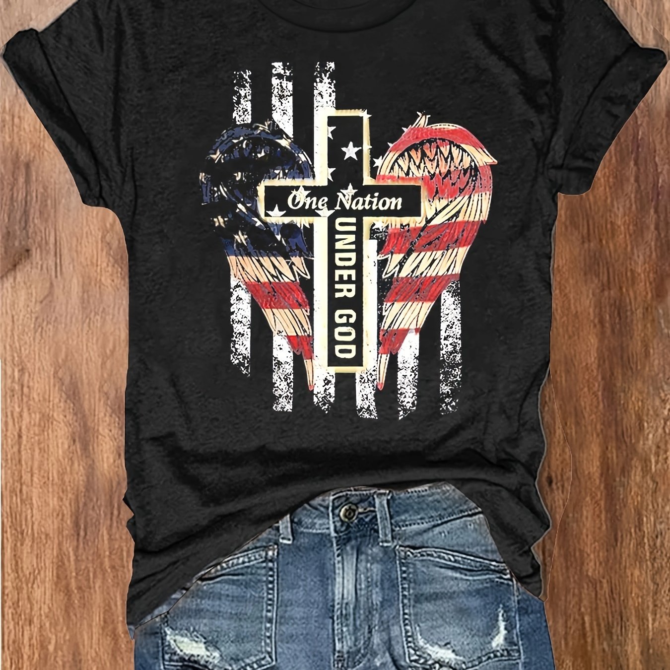 One Nation Under God Patriotic American Flag Women's Christian T-shirt claimedbygoddesigns