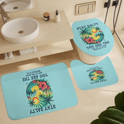 Stay Salty Christian Shower Curtain Set with a bath rug, a contour rug and a toilet lid - ClaimedbyGodDesigns