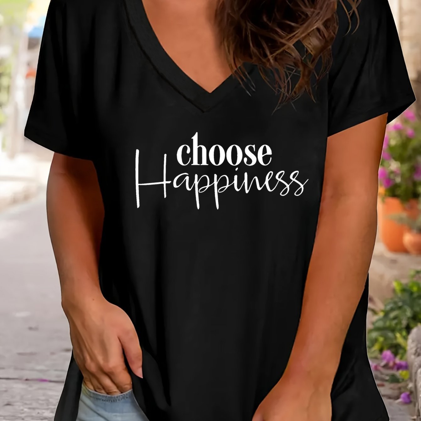 Choose Happiness Plus Size Women's Christian V Neck T-Shirt claimedbygoddesigns